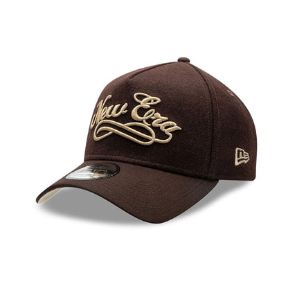 Pictured is this New Era Melton Wool 9FORTY A-Frame cap in Black. 1