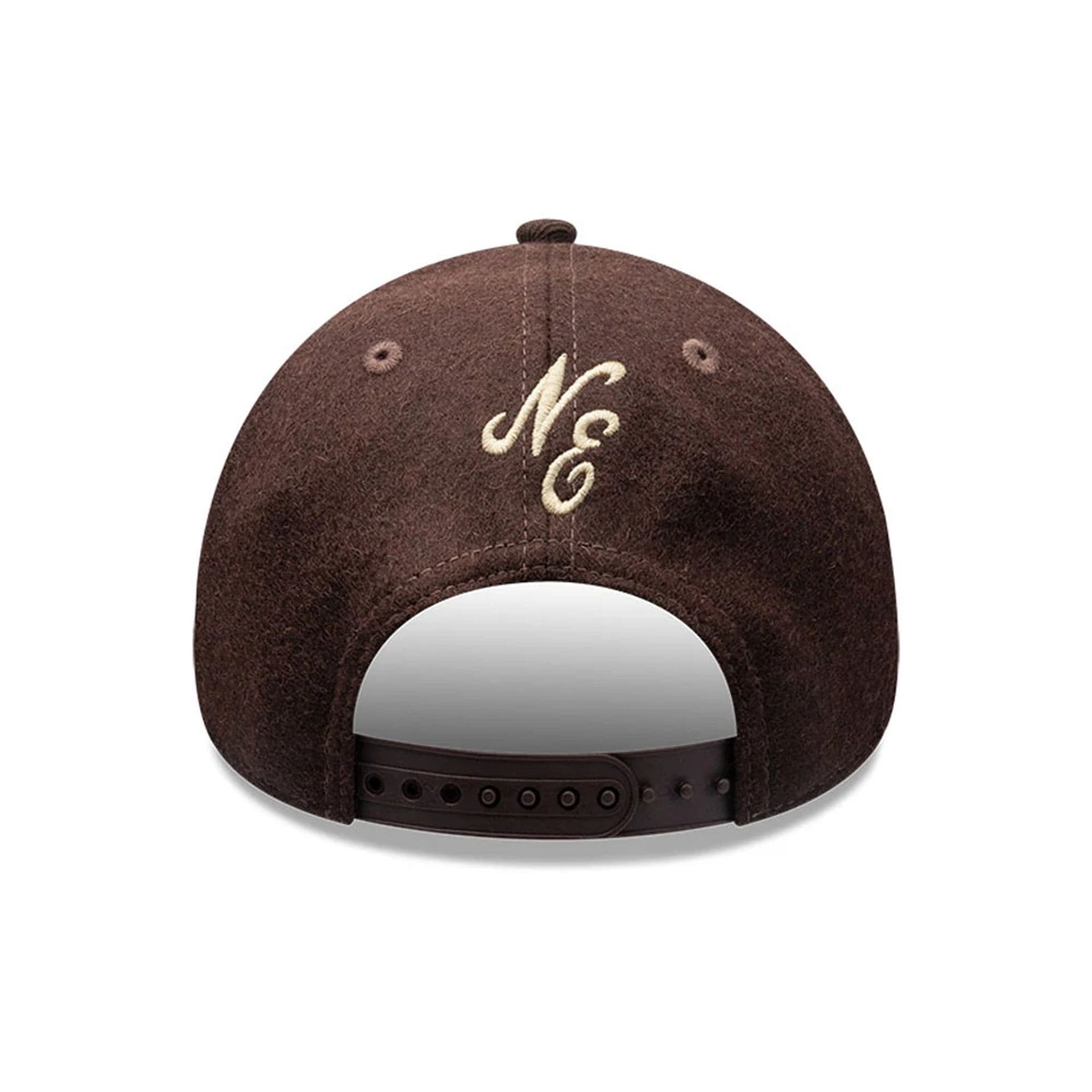 Pictured is this New Era Melton Wool 9FORTY A-Frame cap in Brown. 5