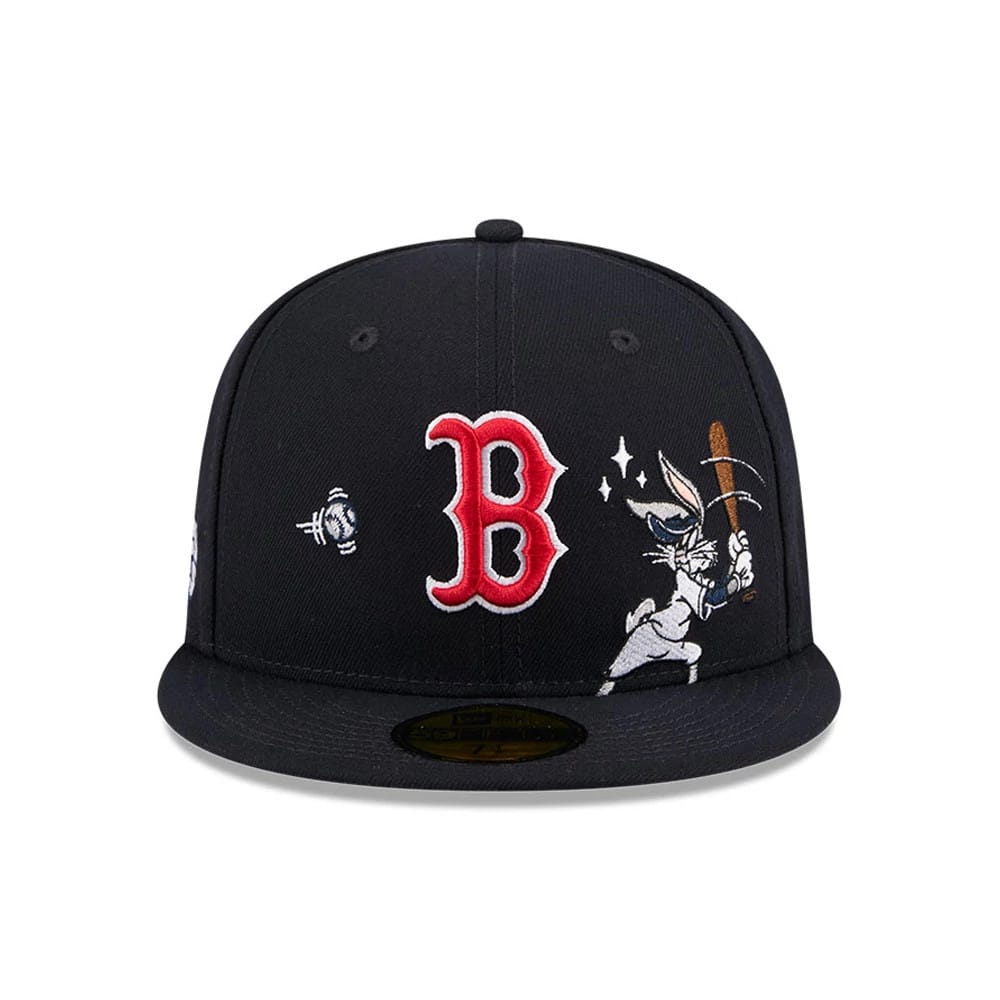 Pictured is this MLB X Looney Tunes Bugs Bunny Boston Red Sox 59FIFTY Fitted cap in navy. 3