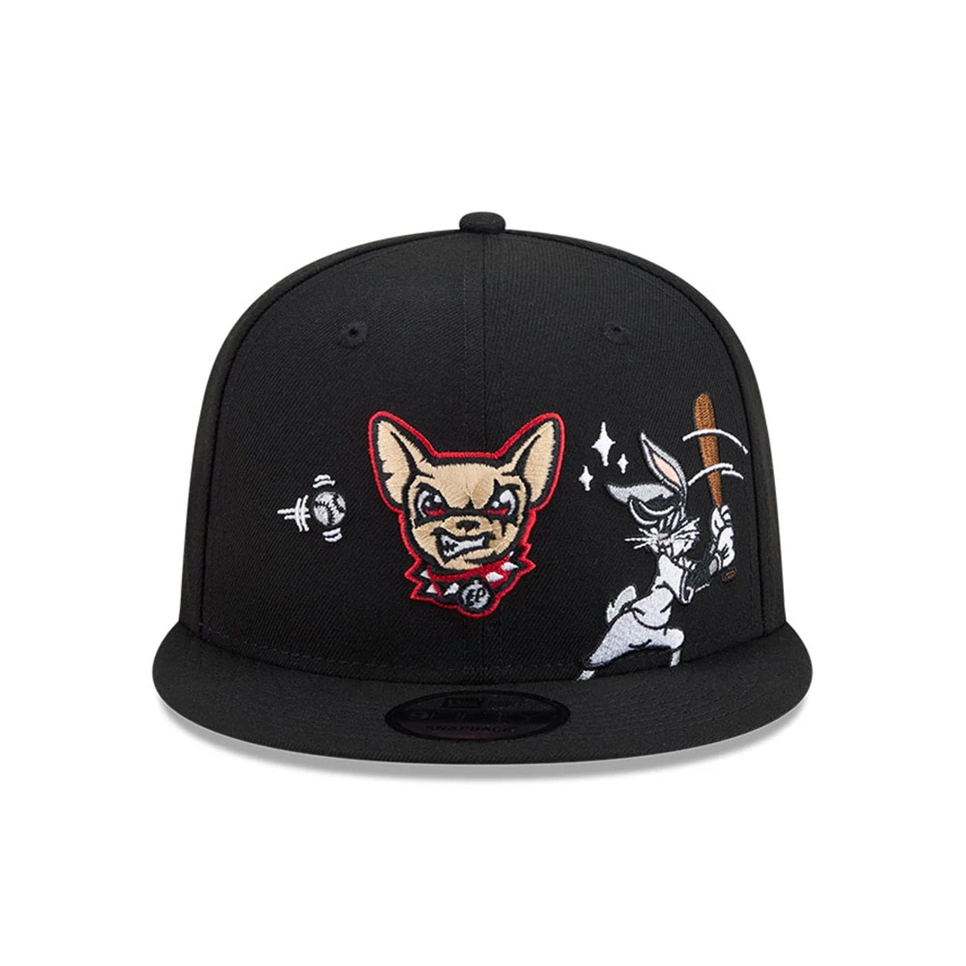 Pictured is this MiLB X Looney Tunes Bugs Bunny El Paso Chihuahuas 9FIFTY Snapback Adjustable cap in black. 3