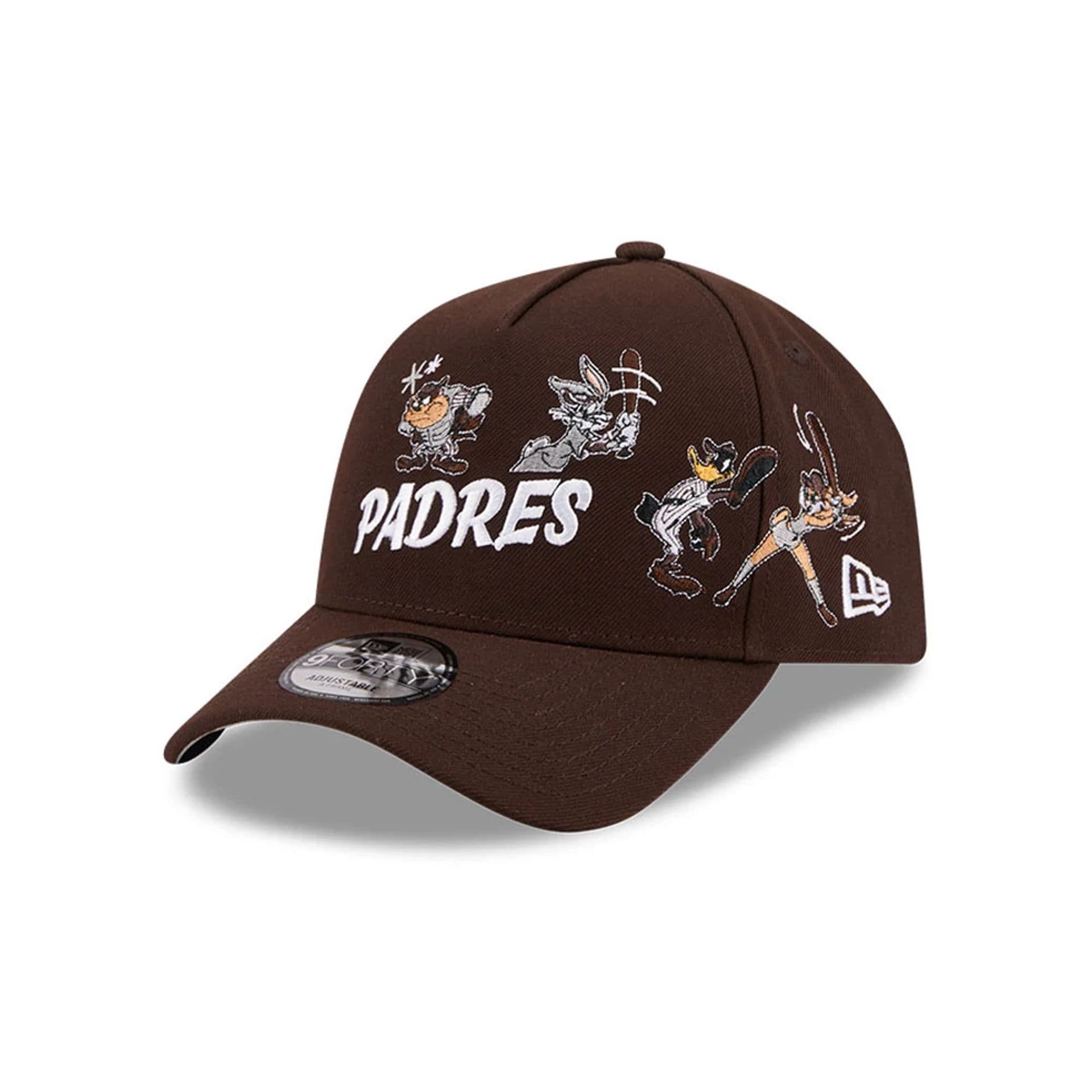 Pictured is this MLB X Looney Tunes San Diego Padres 9FORTY A-Frame Adjustable cap in dark brown. 1