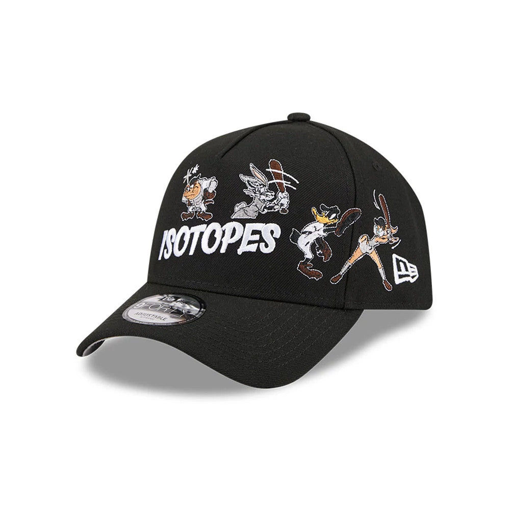 Pictured is this MiLB X Looney Tunes Albuquerque Isotopes 9FORTY A-Frame Adjustable cap in black. 1