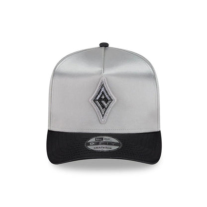 Pictured is this WNBA Draft 2026 Las Vegas Aces 9FIFTY A-Frame Snapback cap in silver. 2
