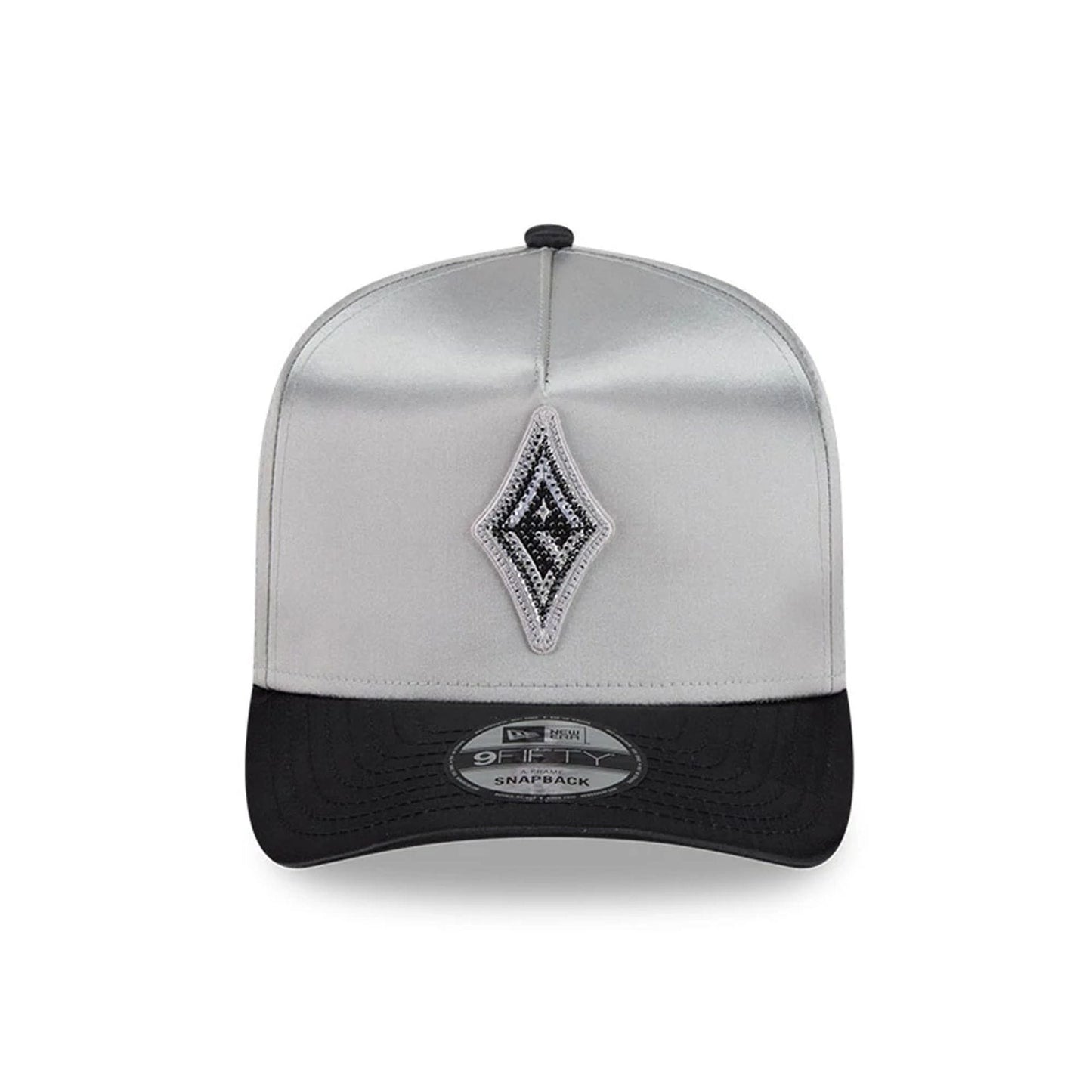 Pictured is this WNBA Draft 2026 Las Vegas Aces 9FIFTY A-Frame Snapback cap in silver. 2
