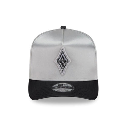Pictured is this WNBA Draft 2026 Las Vegas Aces 9FIFTY A-Frame Snapback cap in silver. 2