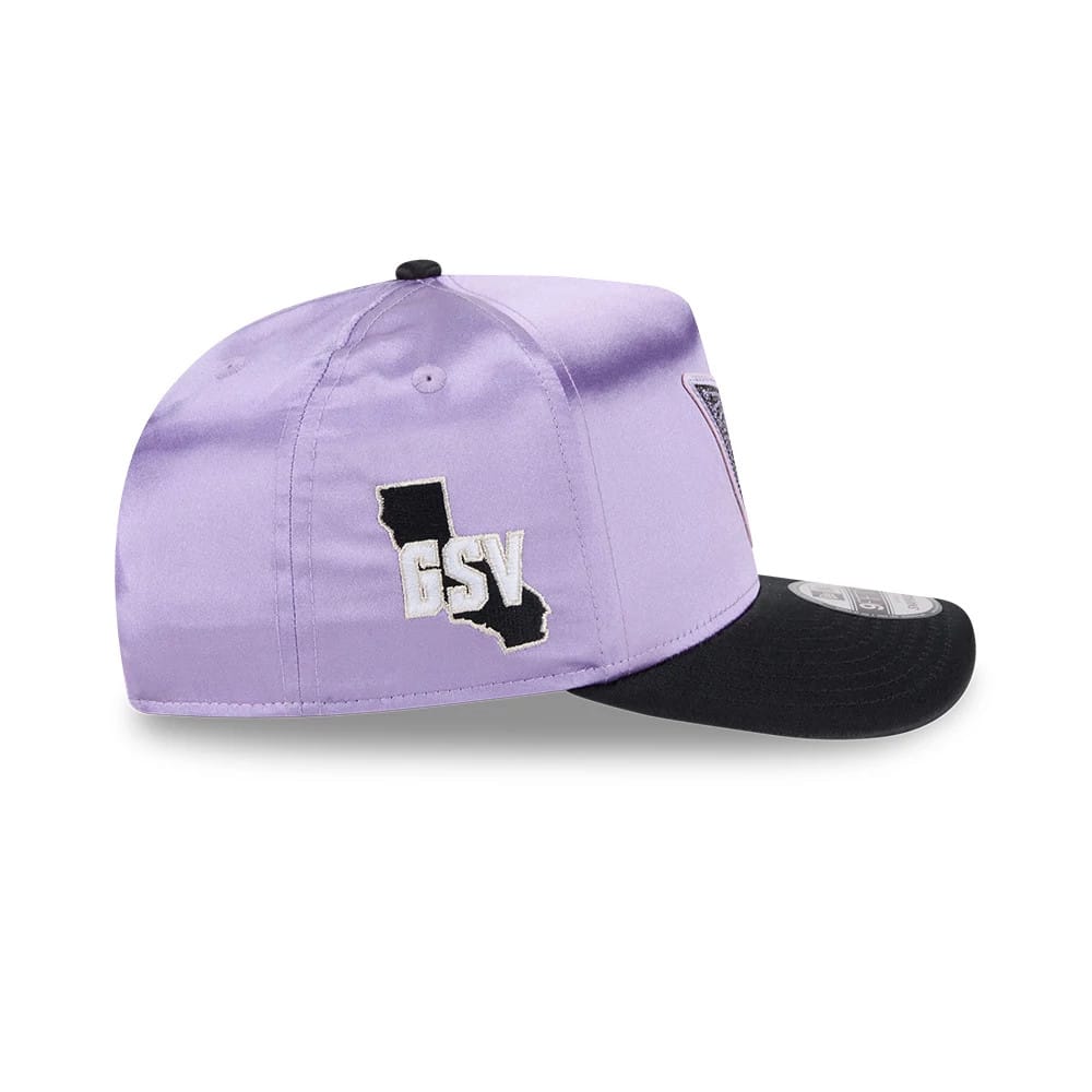 Pictured is this WNBA Draft 2026 Golden State Valkyries 9FIFTY A-Frame Snapback cap in pastel purple. 5
