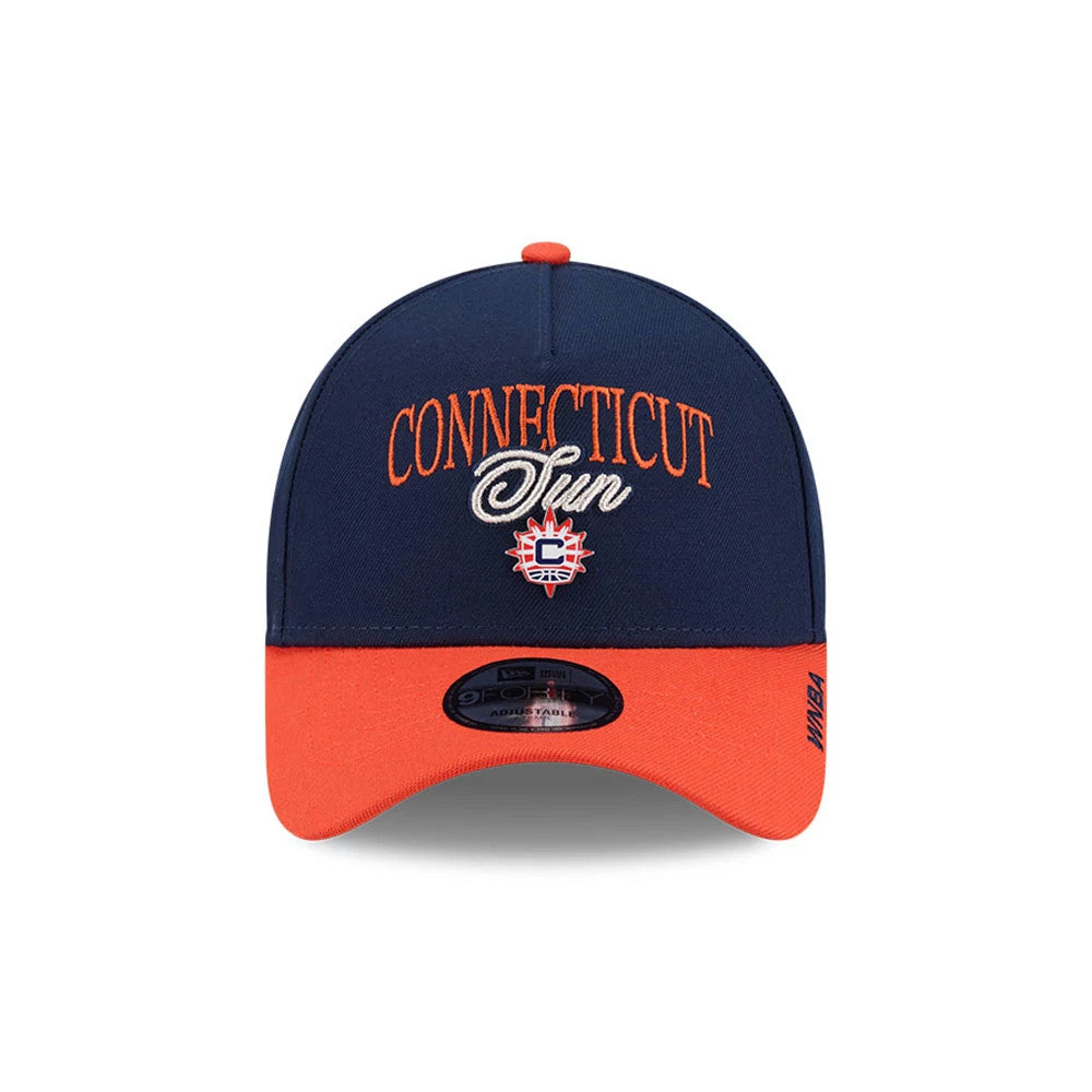 Pictured is this WNBA Tip Off 2026 Connecticut Sun 9FORTY A-Frame cap in navy. 2