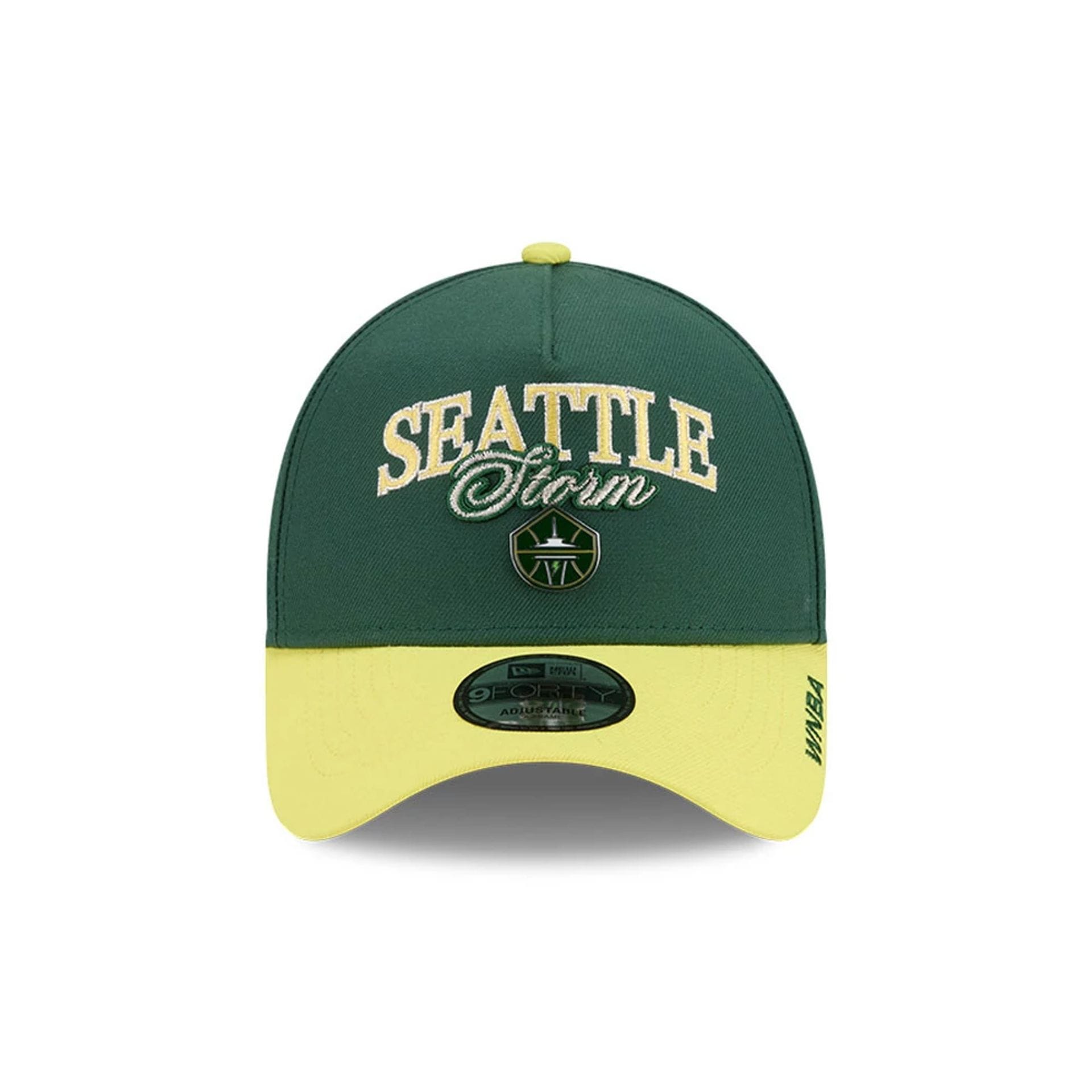 Pictured is this WNBA Tip Off 2026 Seattle Storm 9FORTY A-Frame cap in dark green. 2