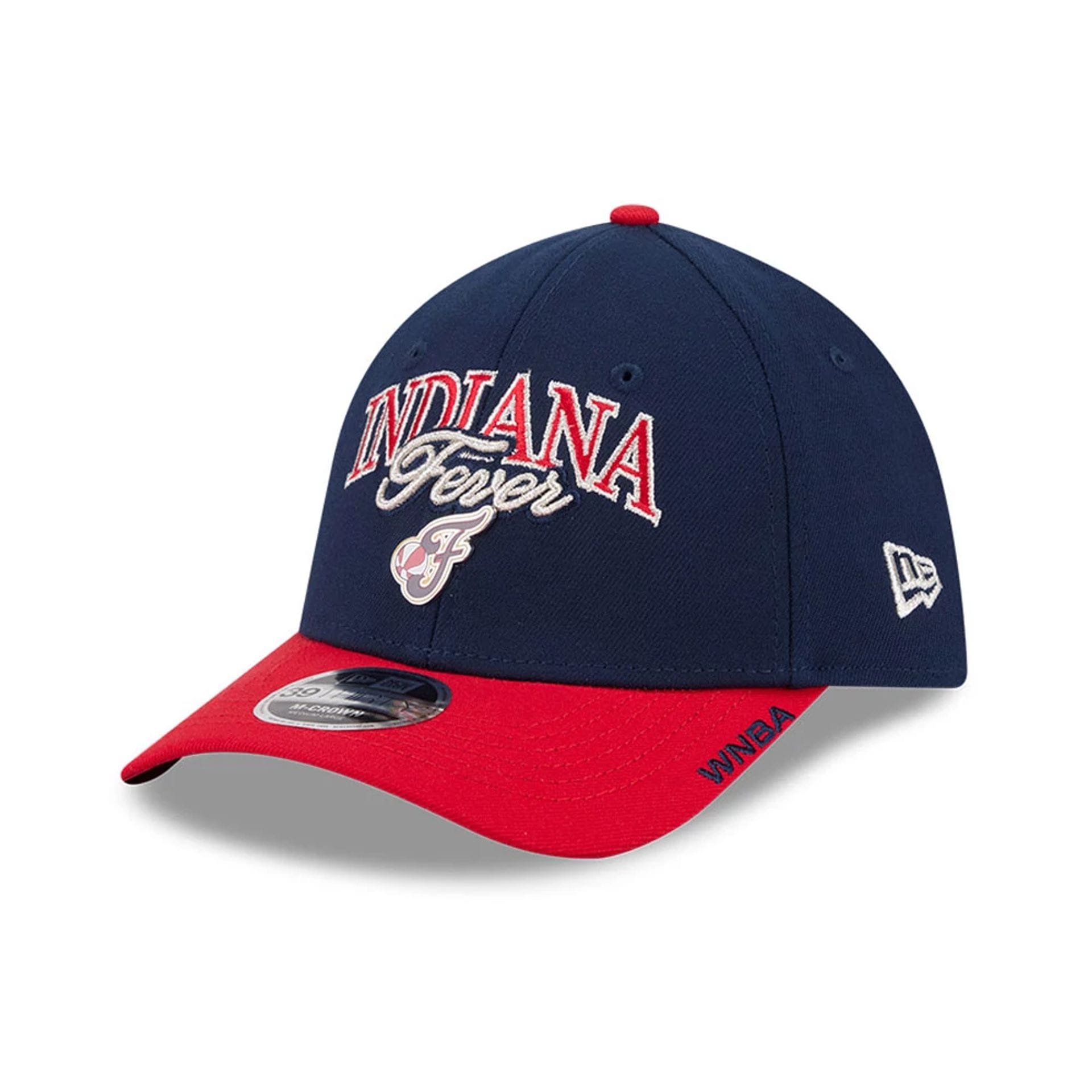 Pictured is this WNBA Tip Off 2026 Indiana Fever 39THIRTY M-Crown Stretch Fit cap in navy. 1