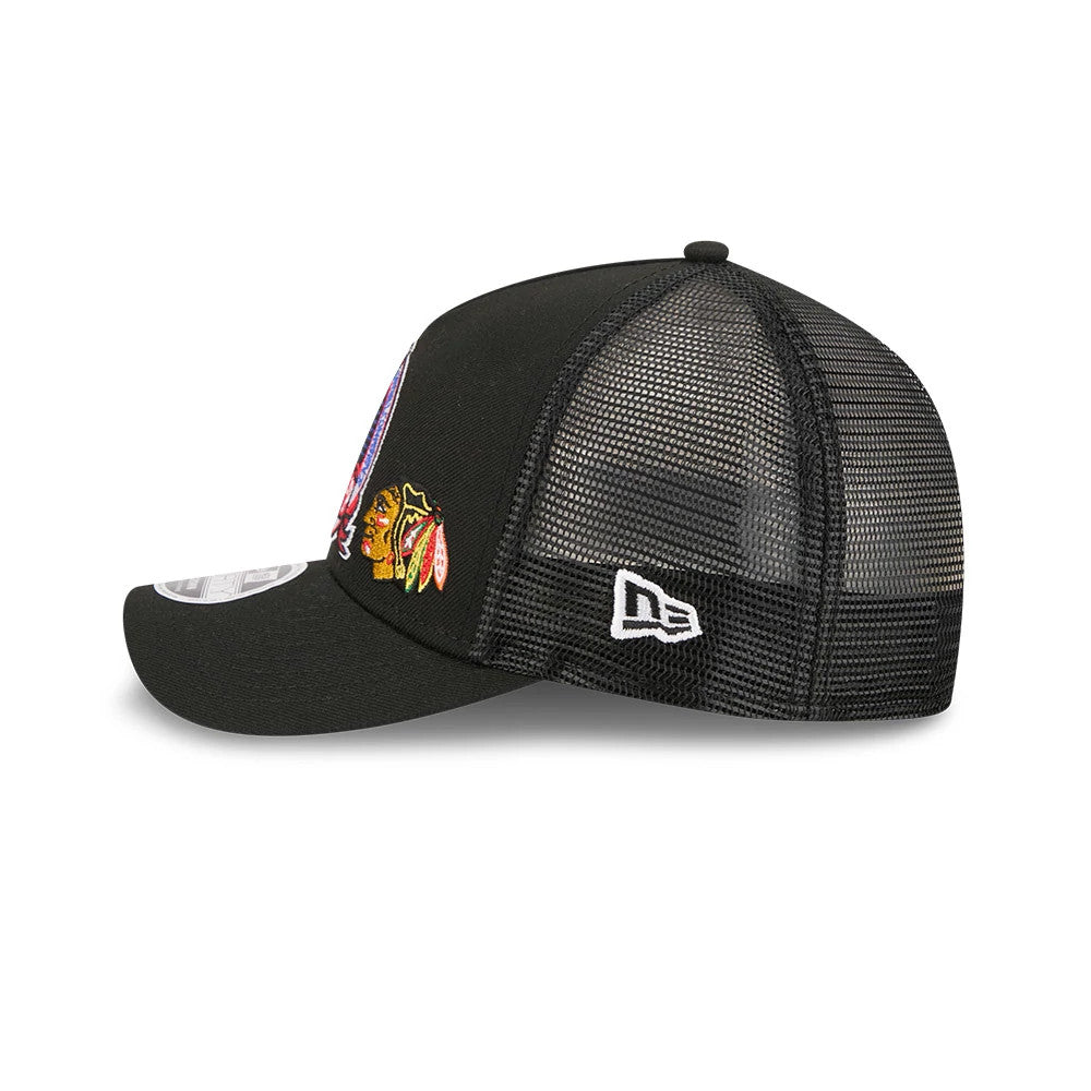 Pictured is this NHL Stanley Cup Champions Pittsburgh Penguins 9FORTY M-Crown A-Frame Trucker Adjustable cap in black. 6