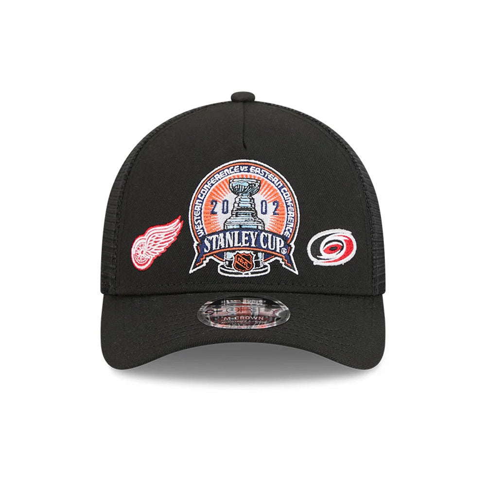 Pictured is this NHL Stanley Cup Champions Detroit Red Wings 9FORTY M-Crown A-Frame Trucker Adjustable cap in black. 3
