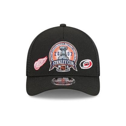 Pictured is this NHL Stanley Cup Champions Detroit Red Wings 9FORTY M-Crown A-Frame Trucker Adjustable cap in black. 3
