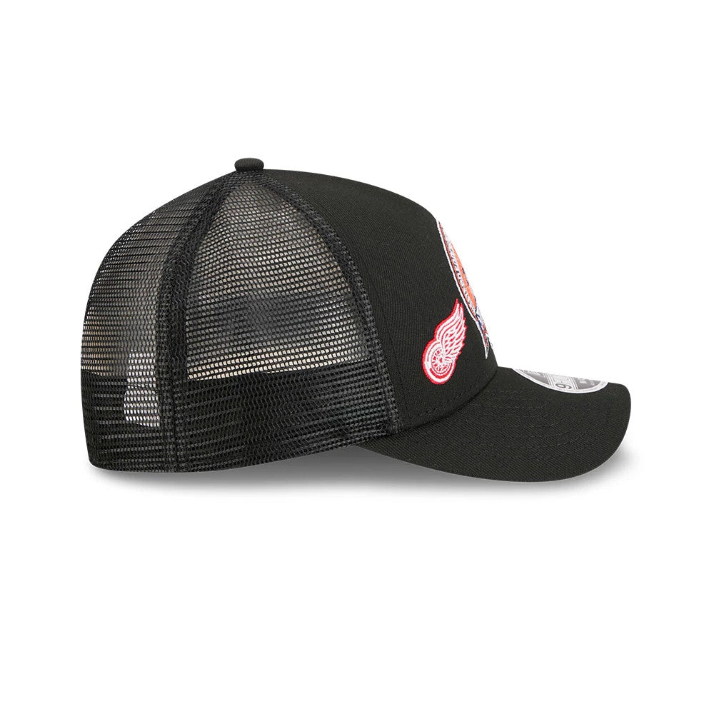 Pictured is this NHL Stanley Cup Champions Detroit Red Wings 9FORTY M-Crown A-Frame Trucker Adjustable cap in black. 6