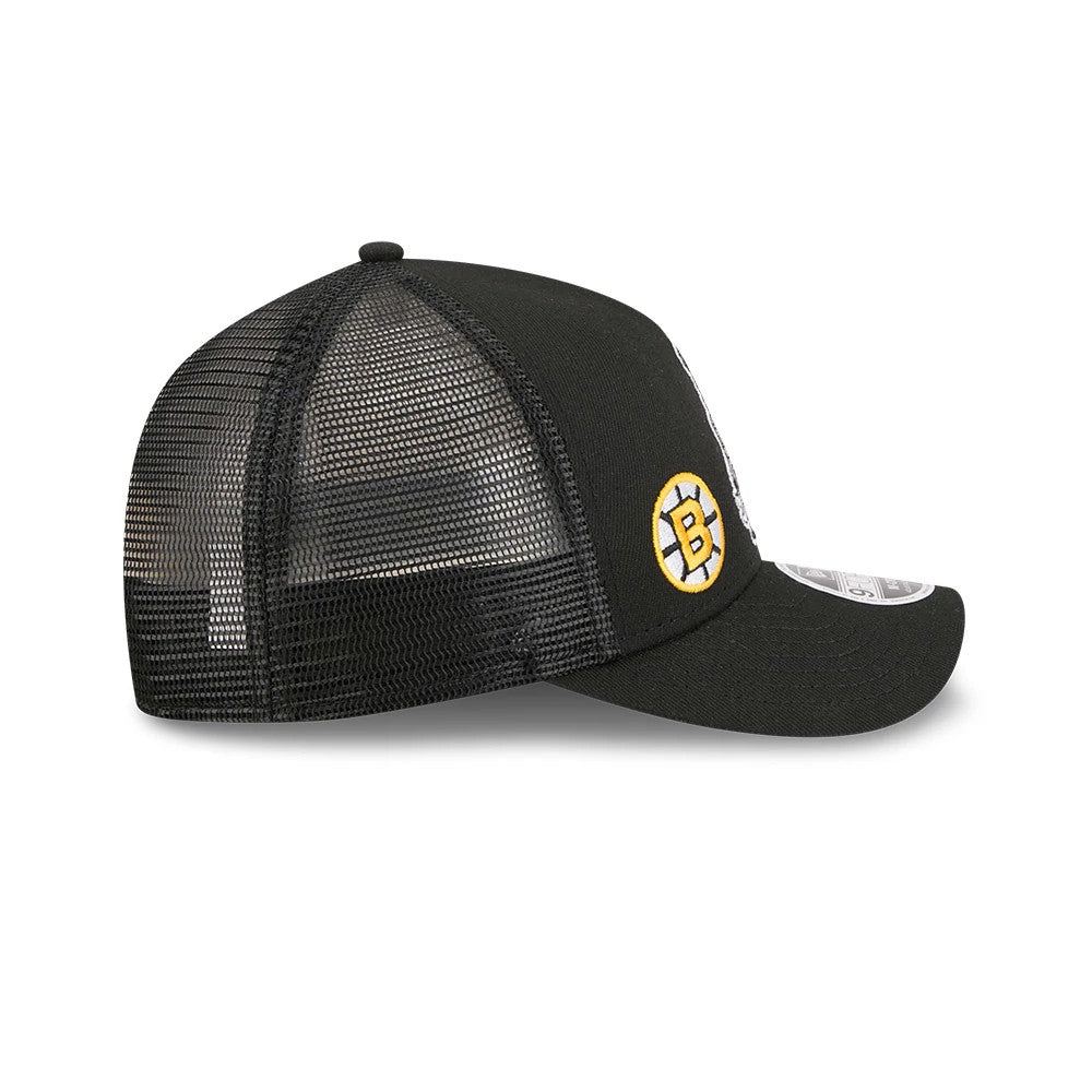 Pictured is this NHL Stanley Cup Champions Boston Bruins 9FORTY M-Crown A-Frame Trucker Adjustable cap in black. 6