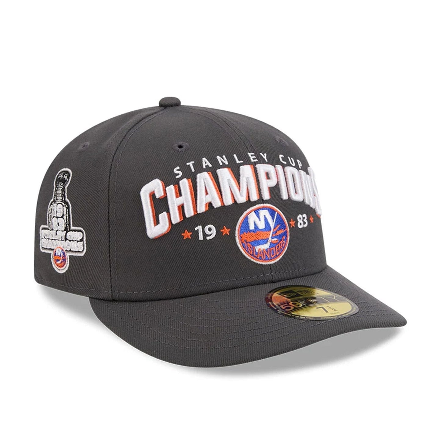 Pictured is this NHL Stanley Cup Champions New York Islanders 59FIFTY Fitted cap in dark grey. 1