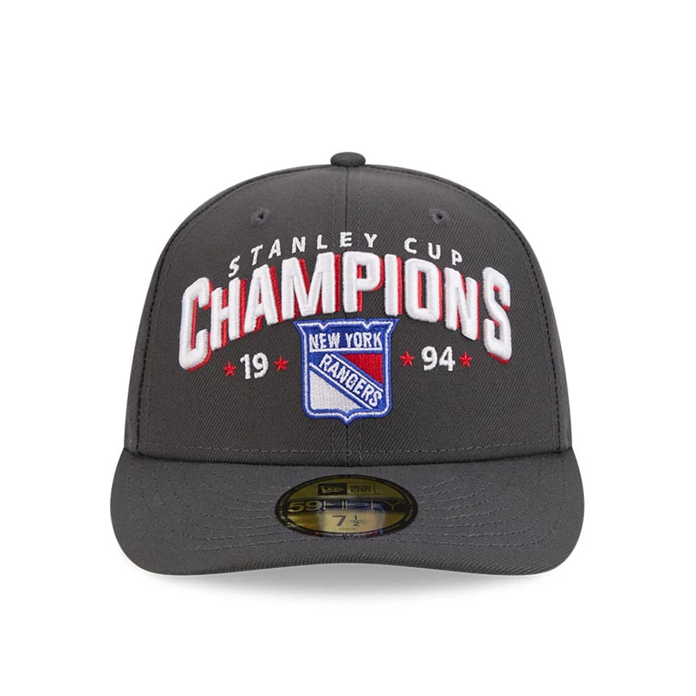 Pictured is this NHL Stanley Cup Champions New York Rangers 59FIFTY Fitted cap in dark grey. 3