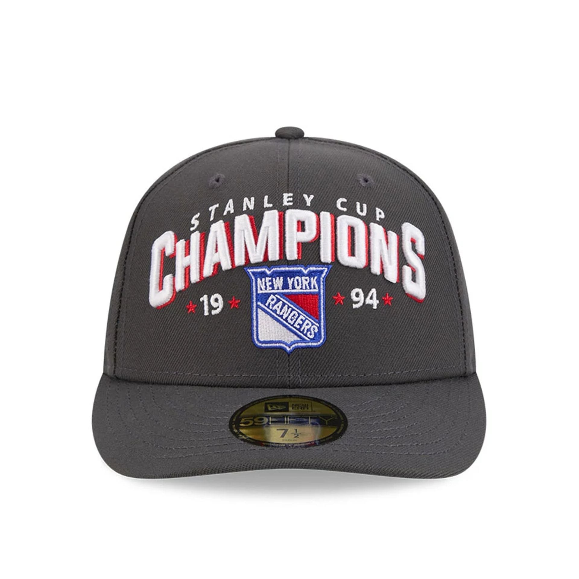 Pictured is this NHL Stanley Cup Champions New York Rangers 59FIFTY Fitted cap in dark grey. 3