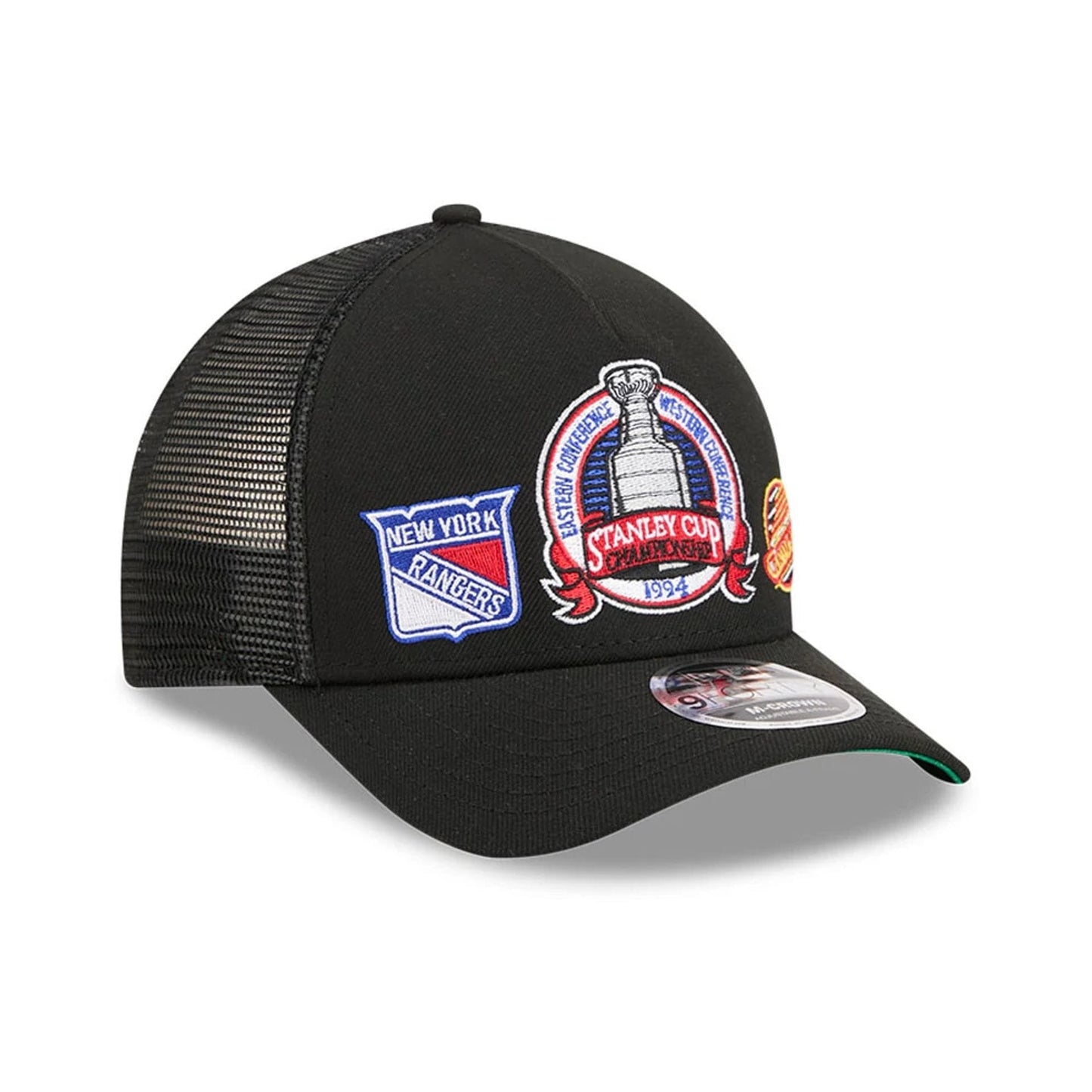Pictured is this NHL Stanley Cup Champions New York Rangers 9FORTY M-Crown A-Frame Trucker Adjustable cap in black. 4