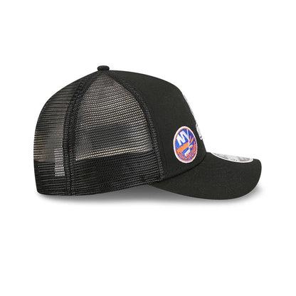 Pictured is this NHL Stanley Cup Champions New York Islanders 9FORTY M-Crown A-Frame Trucker Adjustable cap in black. 6