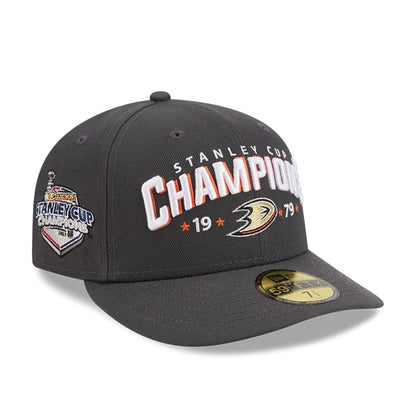 Pictured is this NHL Stanley Cup Champions Anaheim Ducks 59FIFTY Fitted cap in dark grey. 1