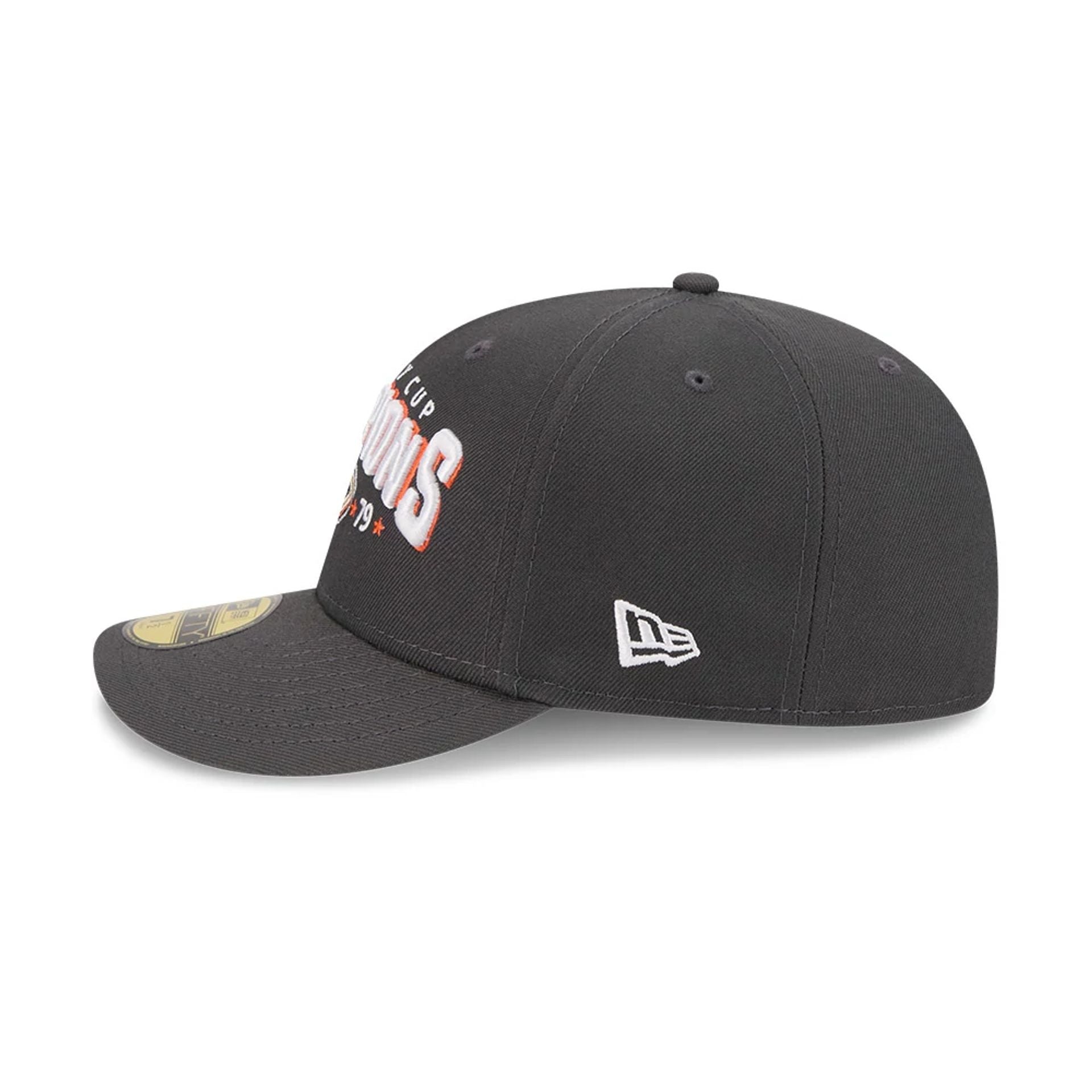 Pictured is this NHL Stanley Cup Champions Anaheim Ducks 59FIFTY Fitted cap in dark grey. 6