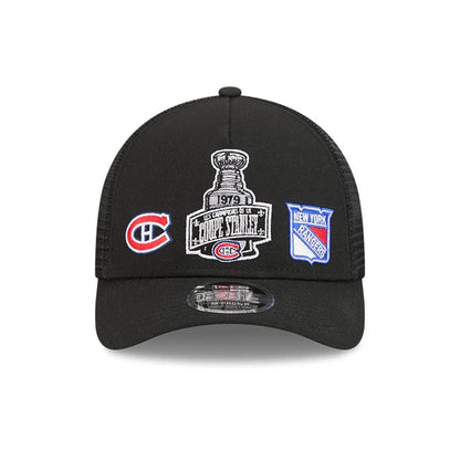 Pictured is this NHL Stanley Cup Champions Montreal Canadiens 9FORTY M-Crown A-Frame Trucker Adjustable cap in black. 3