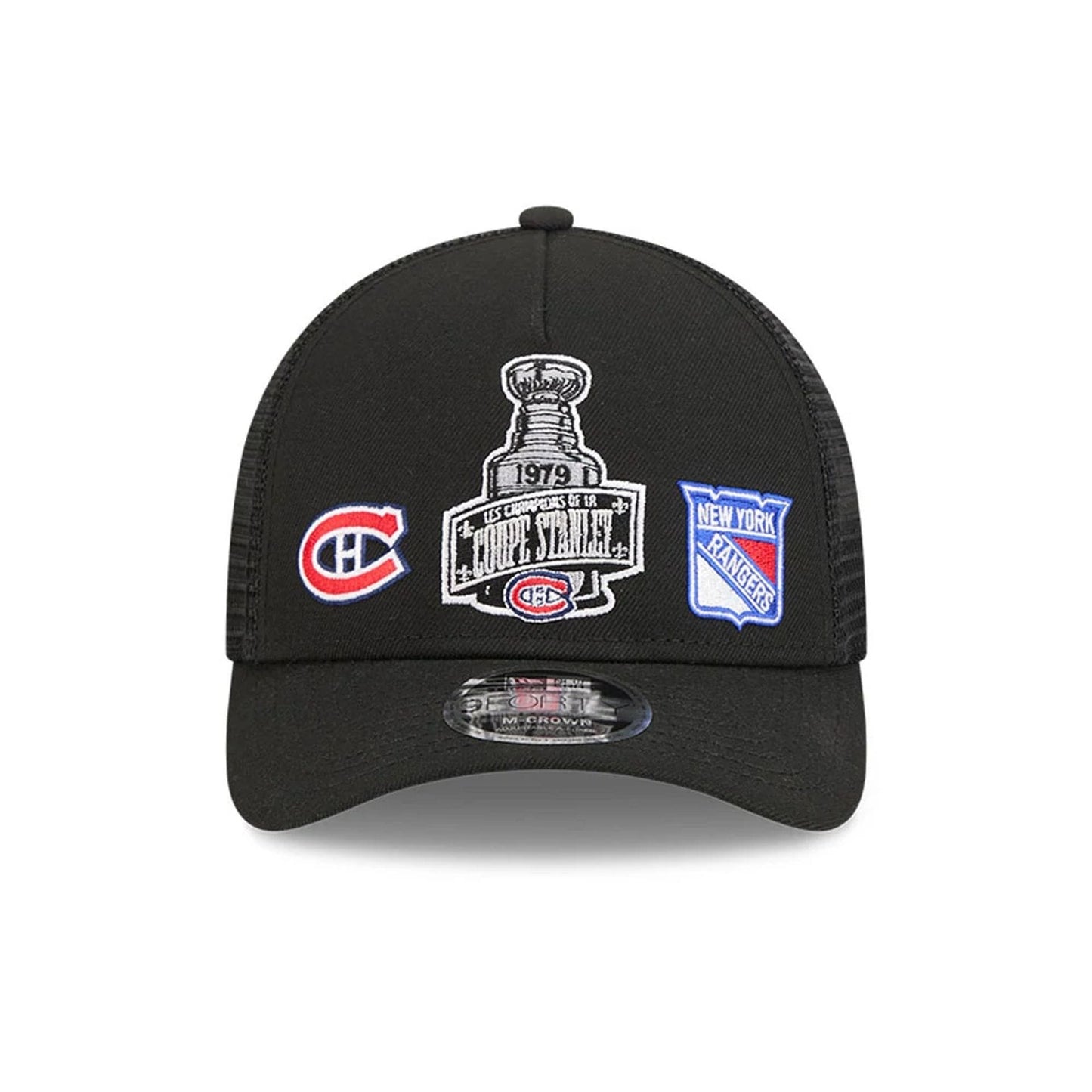 Pictured is this NHL Stanley Cup Champions Montreal Canadiens 9FORTY M-Crown A-Frame Trucker Adjustable cap in black. 3