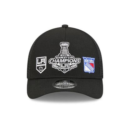 Pictured is this NHL Stanley Cup Champions LA Kings 9FORTY M-Crown A-Frame Trucker Adjustable cap in black. 3
