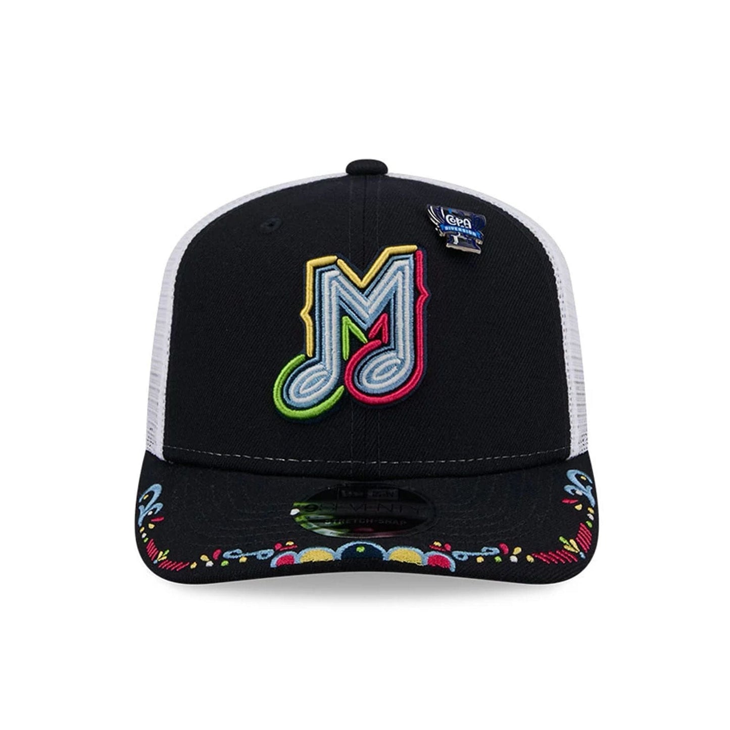 Pictured is this MiLB La Copa 2026 Memphis Redbirds 9SEVENTY Stretch Snap cap in navy. 3