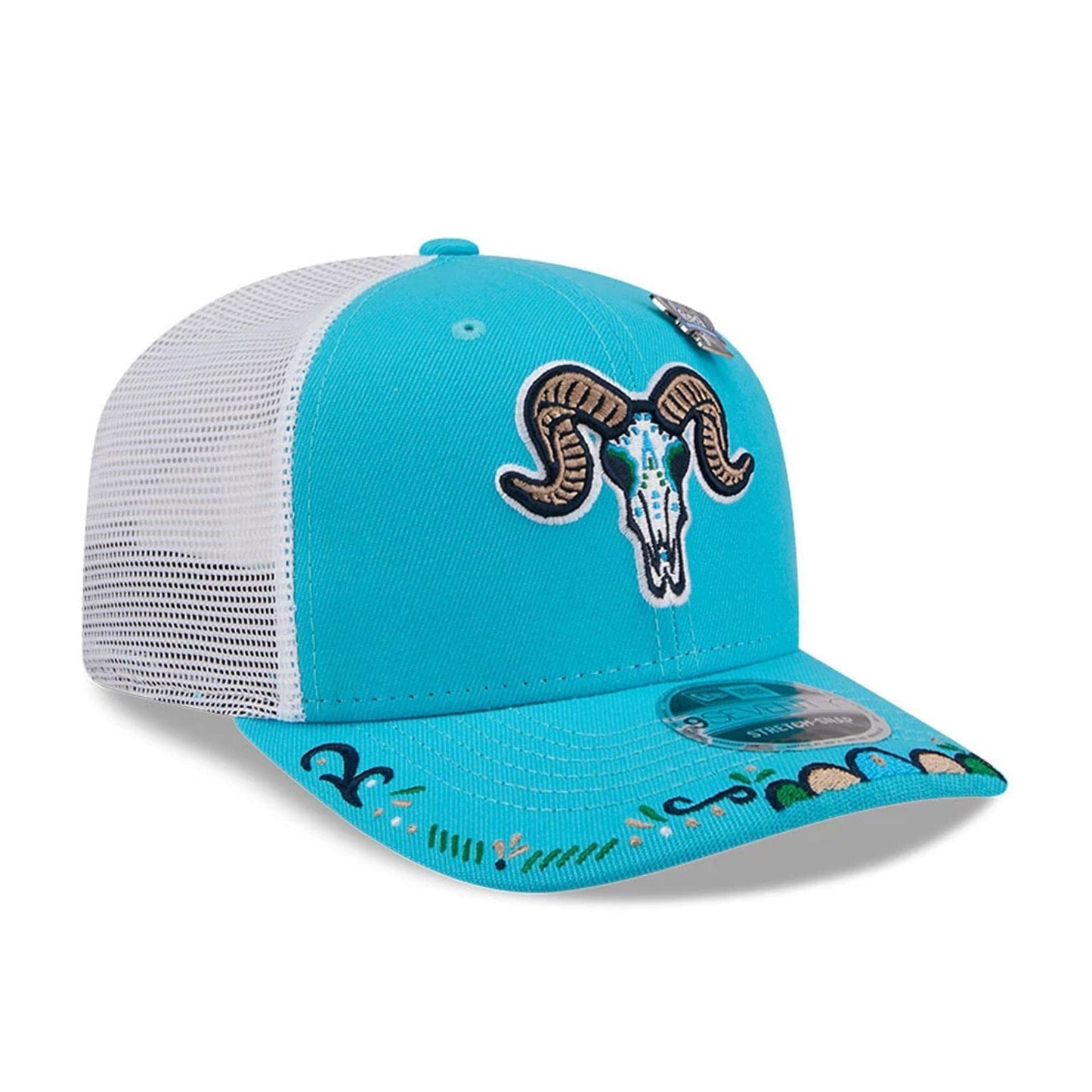 Pictured is this MiLB La Copa 2026 Hartford Yard Goats 9SEVENTY Stretch Snap cap in bright blue. 4