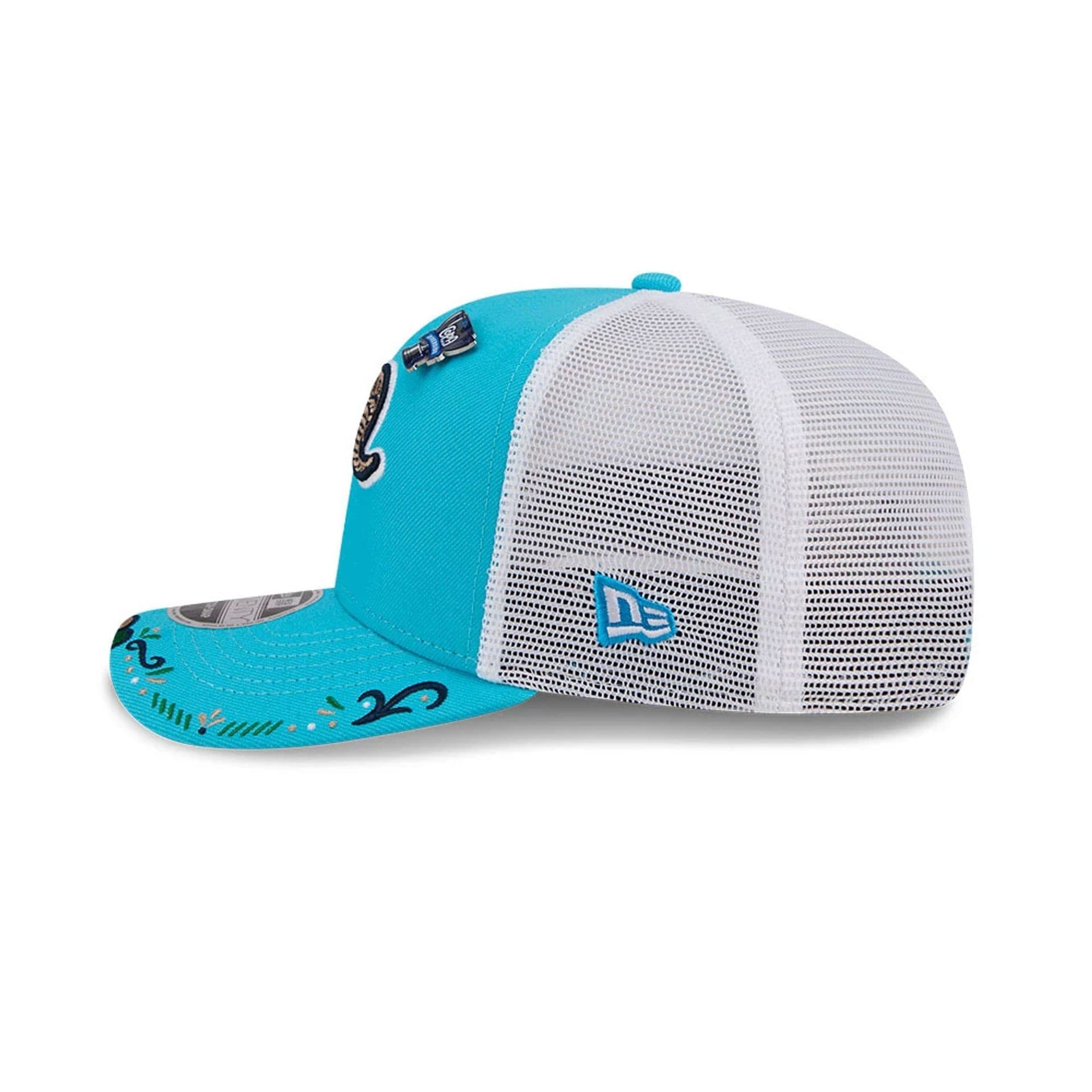 Pictured is this MiLB La Copa 2026 Hartford Yard Goats 9SEVENTY Stretch Snap cap in bright blue. 5