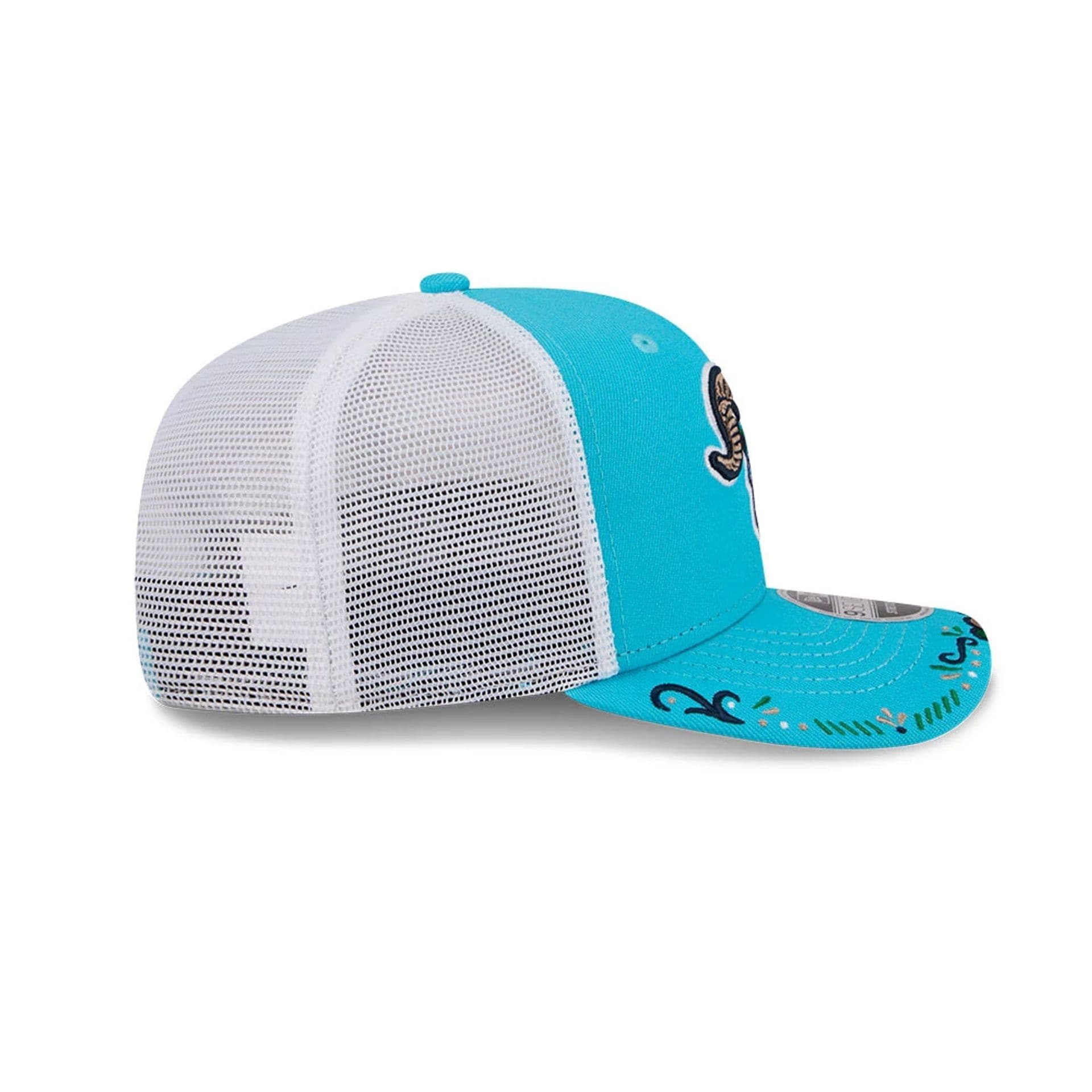Pictured is this MiLB La Copa 2026 Hartford Yard Goats 9SEVENTY Stretch Snap cap in bright blue. 6