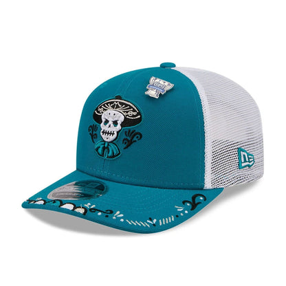 Pictured is this MiLB La Copa 2026 Albuquerque Isotopes 9SEVENTY Stretch Snap cap in Turquoise. 1