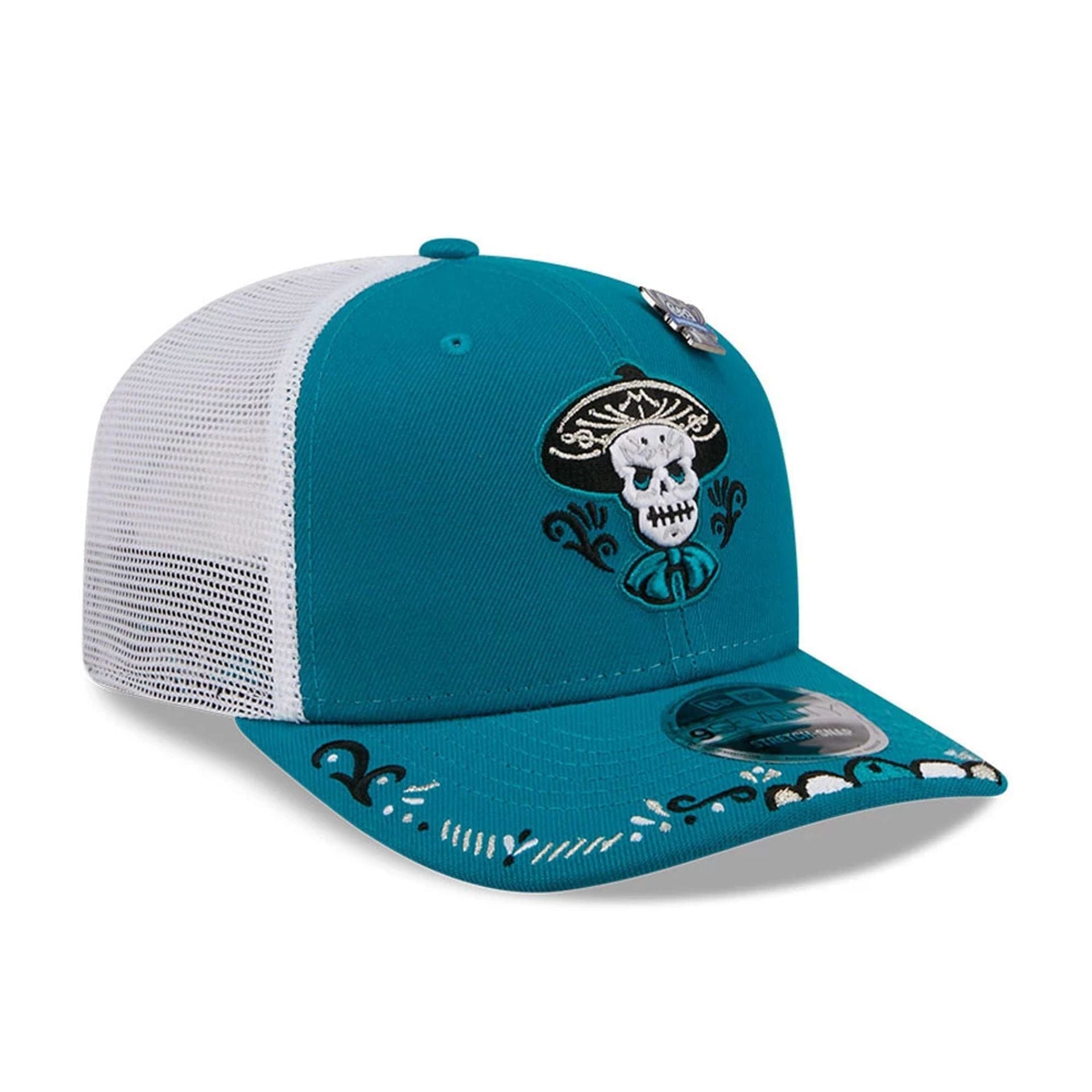 Pictured is this MiLB La Copa 2026 Albuquerque Isotopes 9SEVENTY Stretch Snap cap in Turquoise. 4