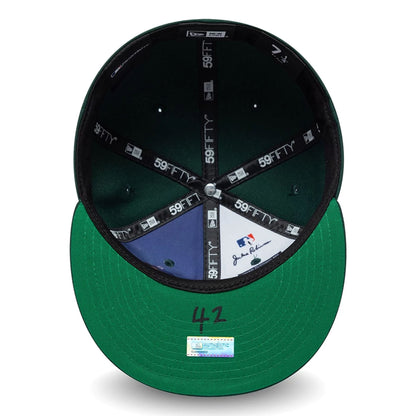 Pictured is this MLB Jackie Robinson Athletics 59FIFTY Fitted cap in dark green. 2