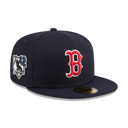 Pictured is this MLB Jackie Robinson Boston Red Sox 59FIFTY Fitted cap in navy. 1