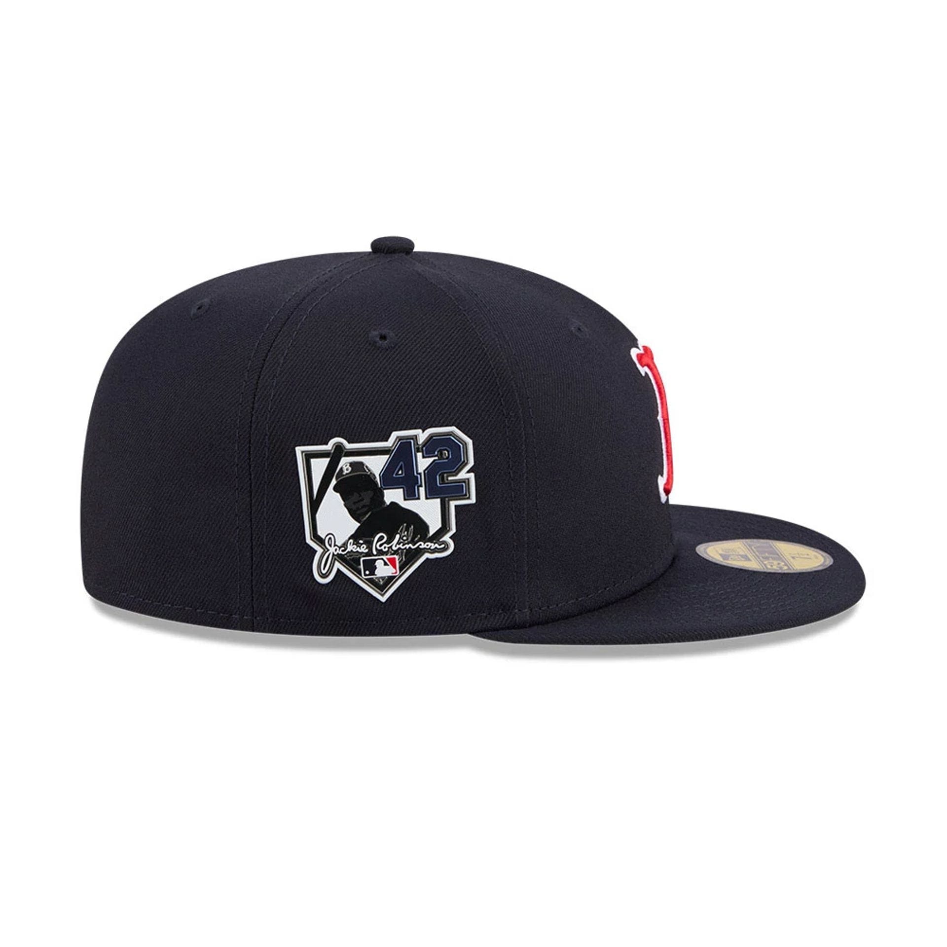 Pictured is this MLB Jackie Robinson Boston Red Sox 59FIFTY Fitted cap in navy. 5