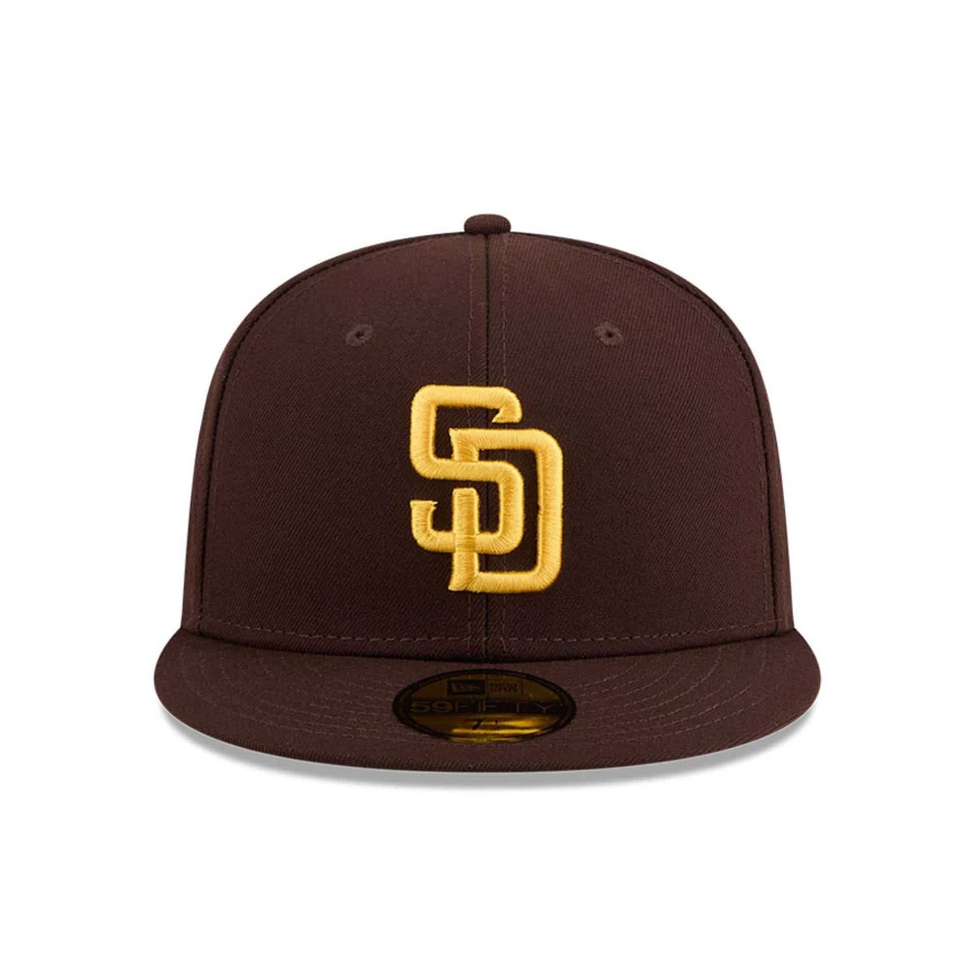 Pictured is this MLB Jackie Robinson San Diego Padres 59FIFTY Fitted cap in dark brown. 3