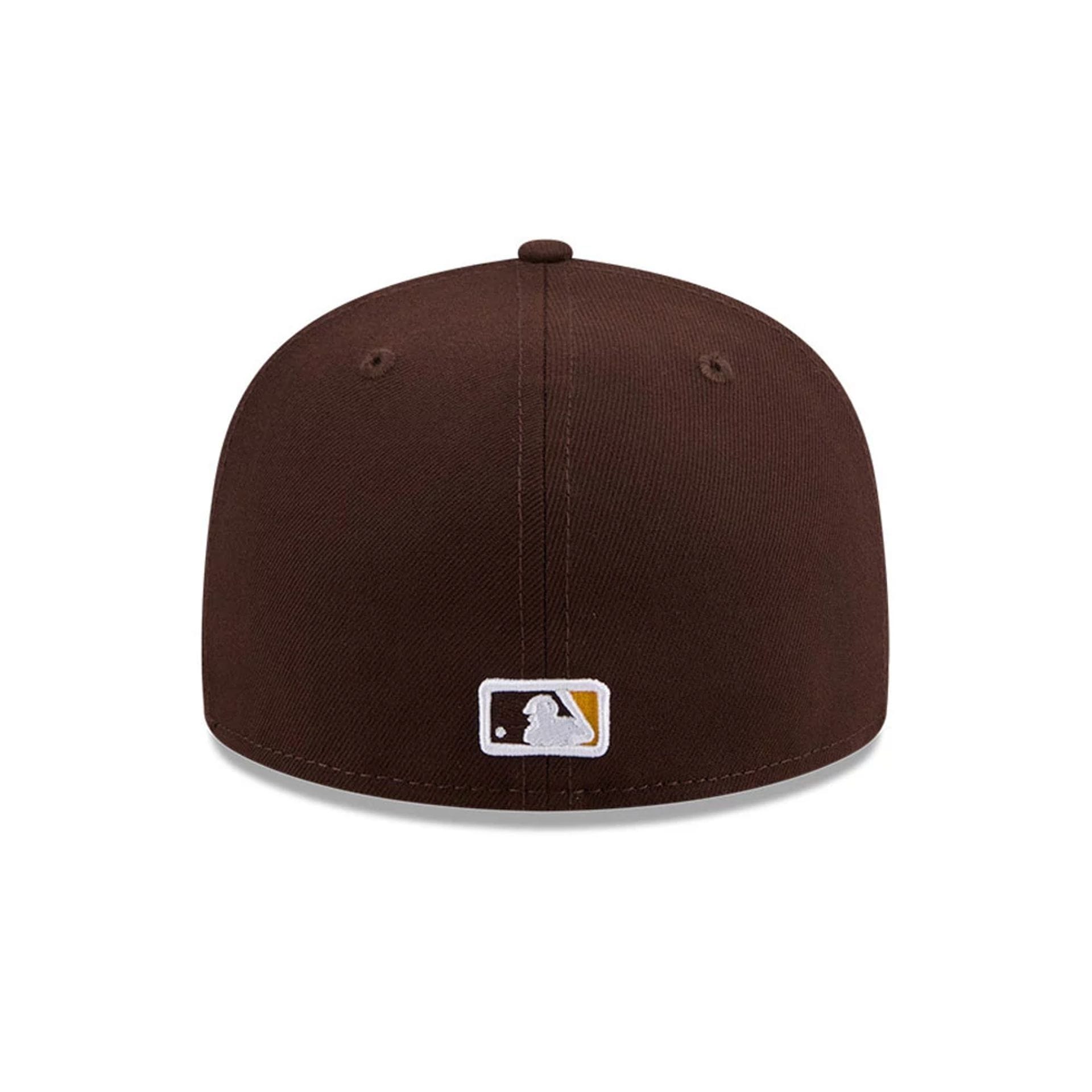 Pictured is this MLB Jackie Robinson San Diego Padres 59FIFTY Fitted cap in dark brown. 7