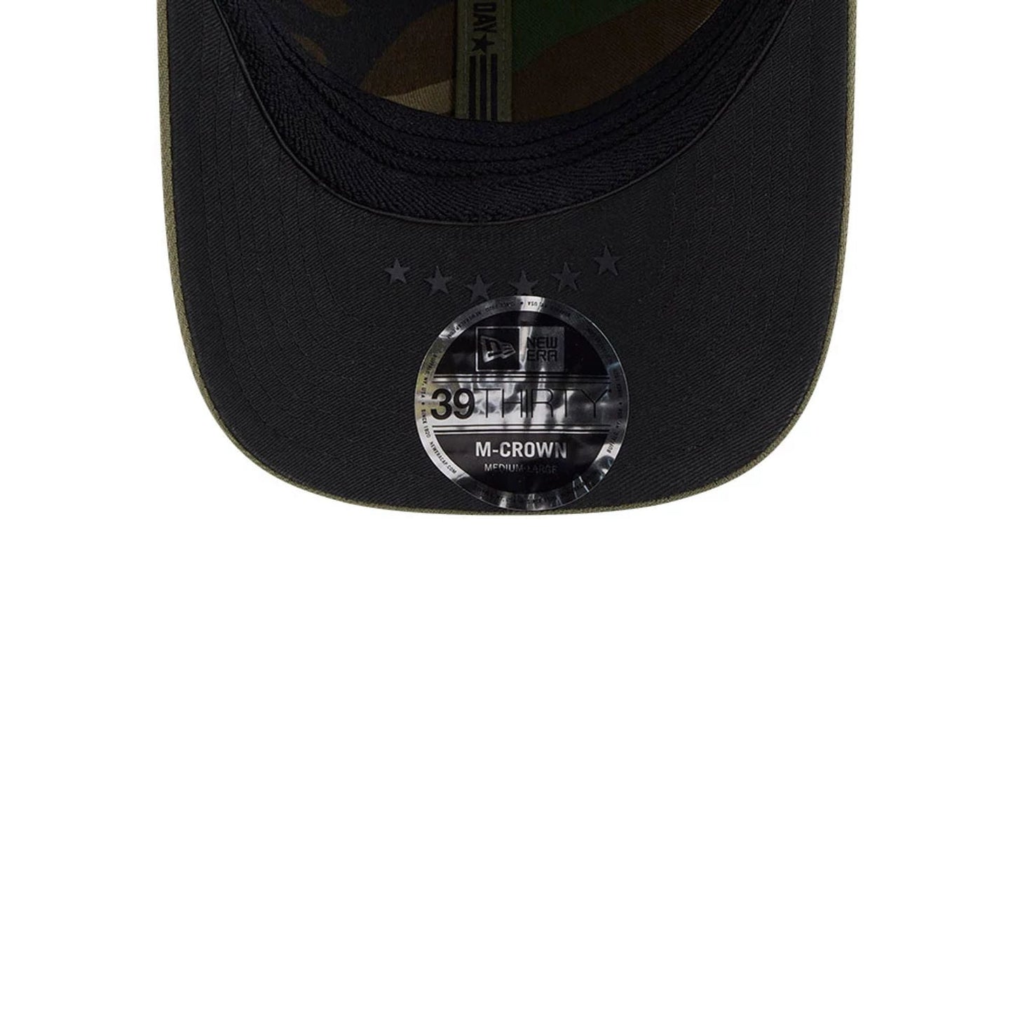 Pictured is this MLB Armed Forces Day 2026 Boston Red Sox 39THIRTY M-Crown Stretch Fit cap in green. 7