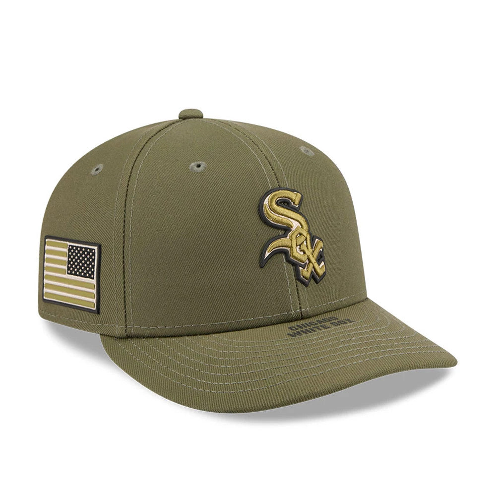 Pictured is this MLB Armed Forces Day 2026 Chicago White Sox Low Profile 59FIFTY Fitted cap in green. 1
