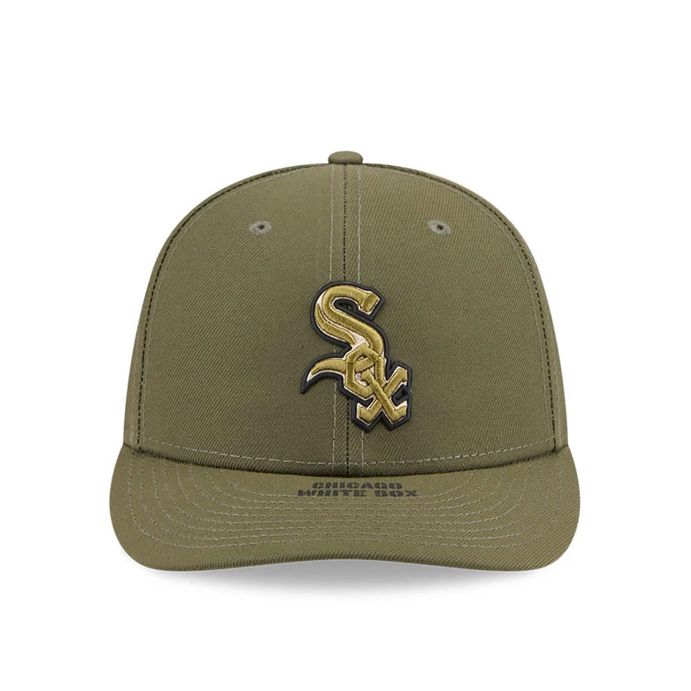Pictured is this MLB Armed Forces Day 2026 Chicago White Sox Low Profile 59FIFTY Fitted cap in green. 3
