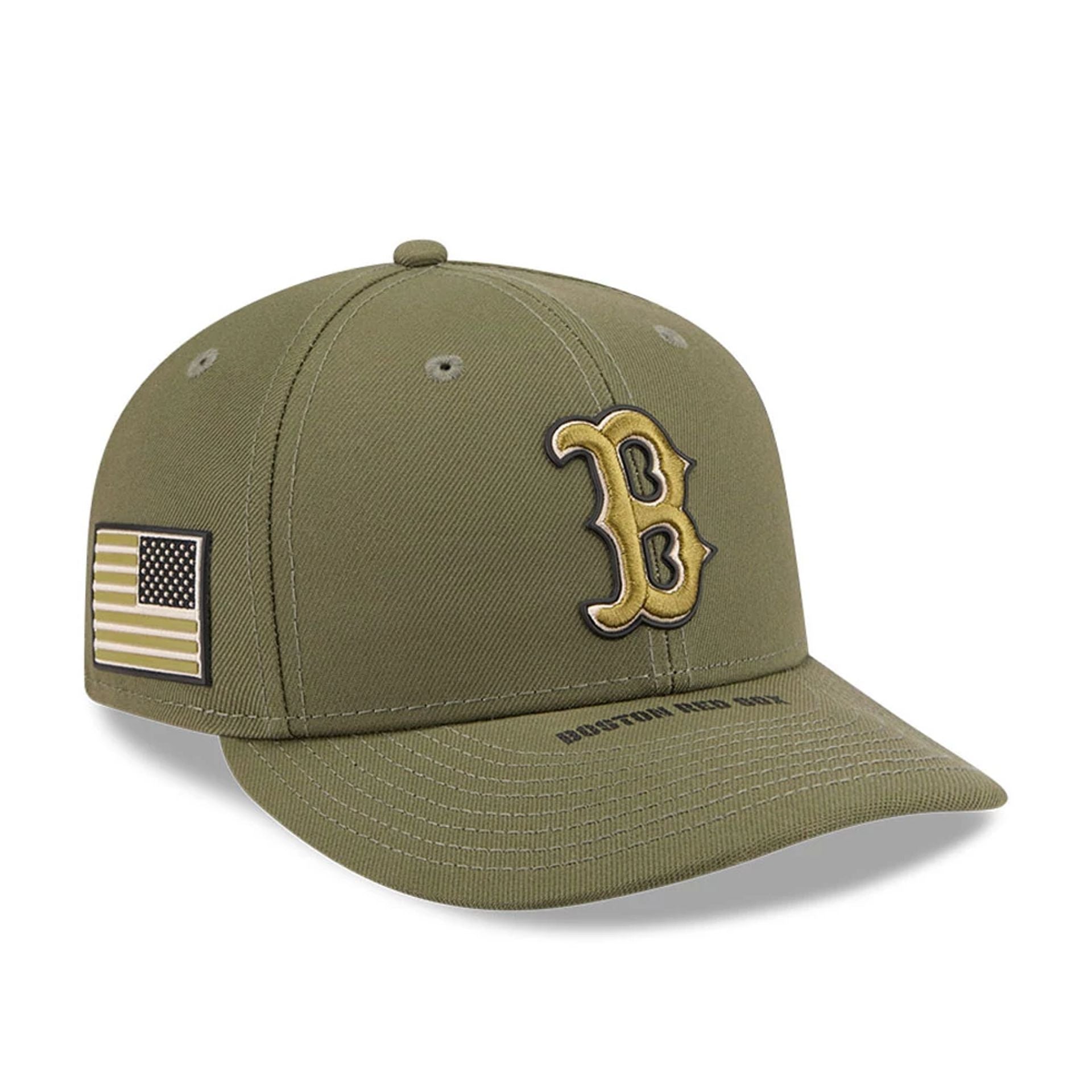 Pictured is this MLB Armed Forces Day 2026 Boston Red Sox Low Profile 59FIFTY Fitted cap in green. 1