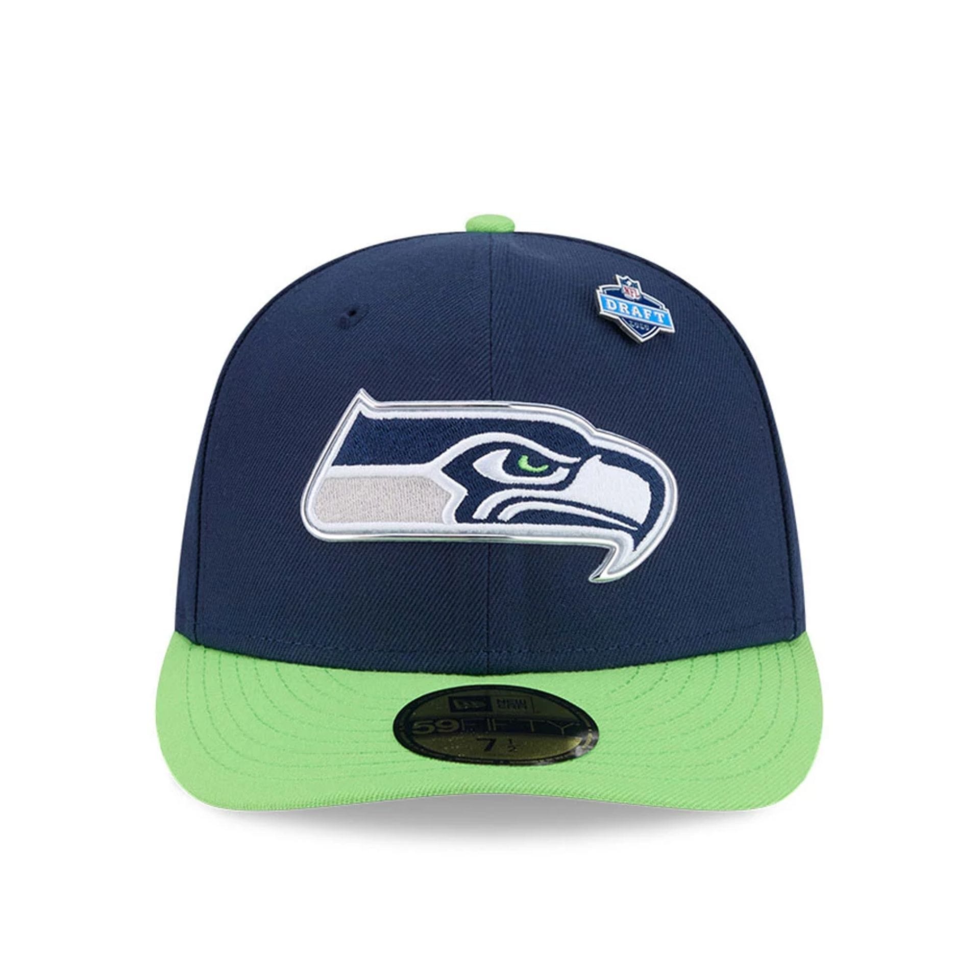 Pictured is this NFL Draft 2026 Seattle Seahawks 59FIFTY Fitted cap in dark blue. 3