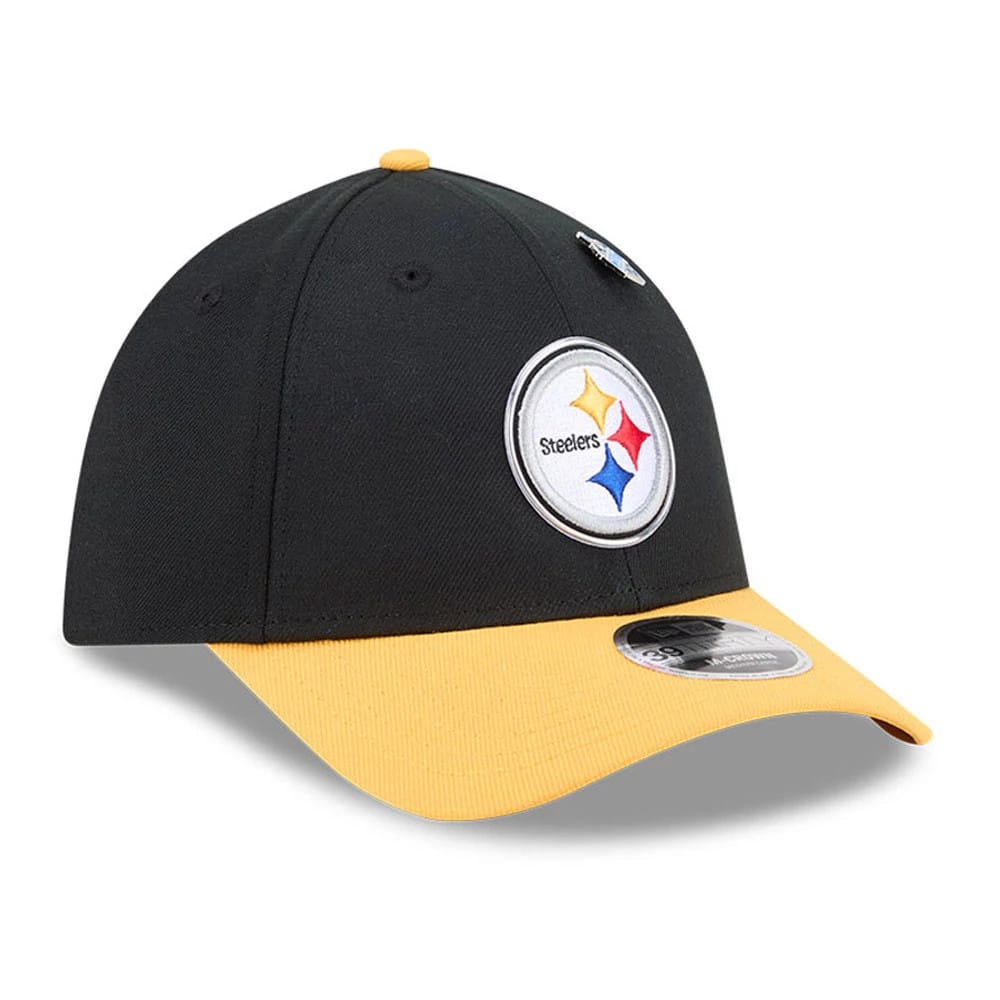 Pictured is this NFL Draft 2026 Pittsburgh Steelers 39THIRTY M-Crown Stretch Fit cap in black. 3