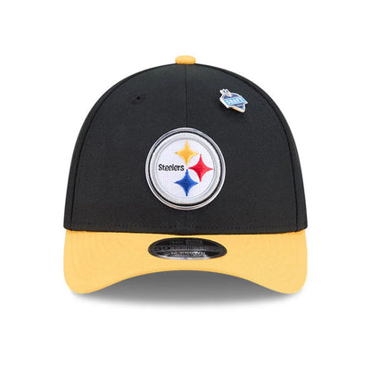 Pictured is this NFL Draft 2026 Pittsburgh Steelers 39THIRTY M-Crown Stretch Fit cap in black. 2