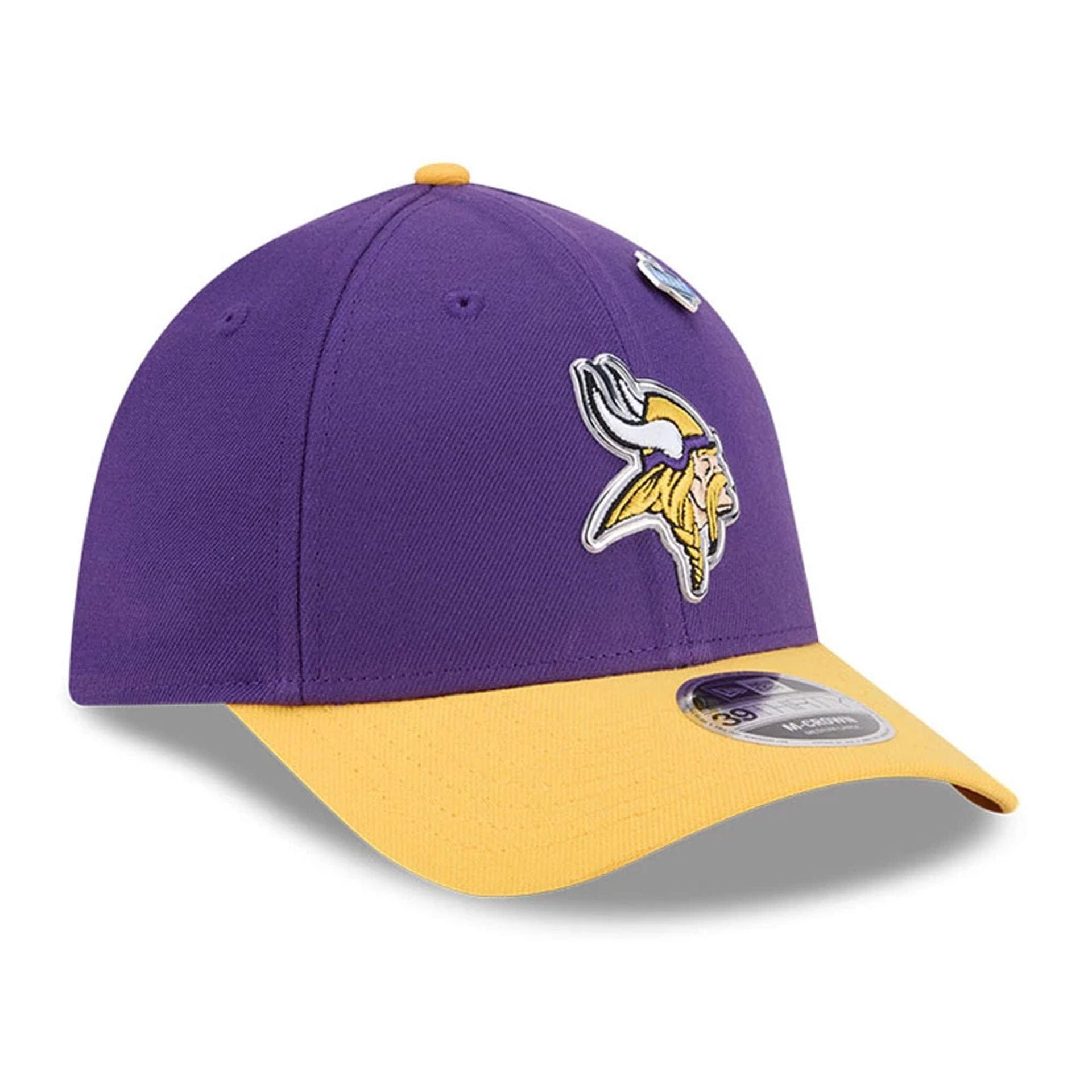 Pictured is this NFL Draft 2026 Minnesota Vikings 39THIRTY M-Crown Stretch Fit cap in purple. 3