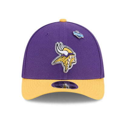 Pictured is this NFL Draft 2026 Minnesota Vikings 39THIRTY M-Crown Stretch Fit cap in purple. 2