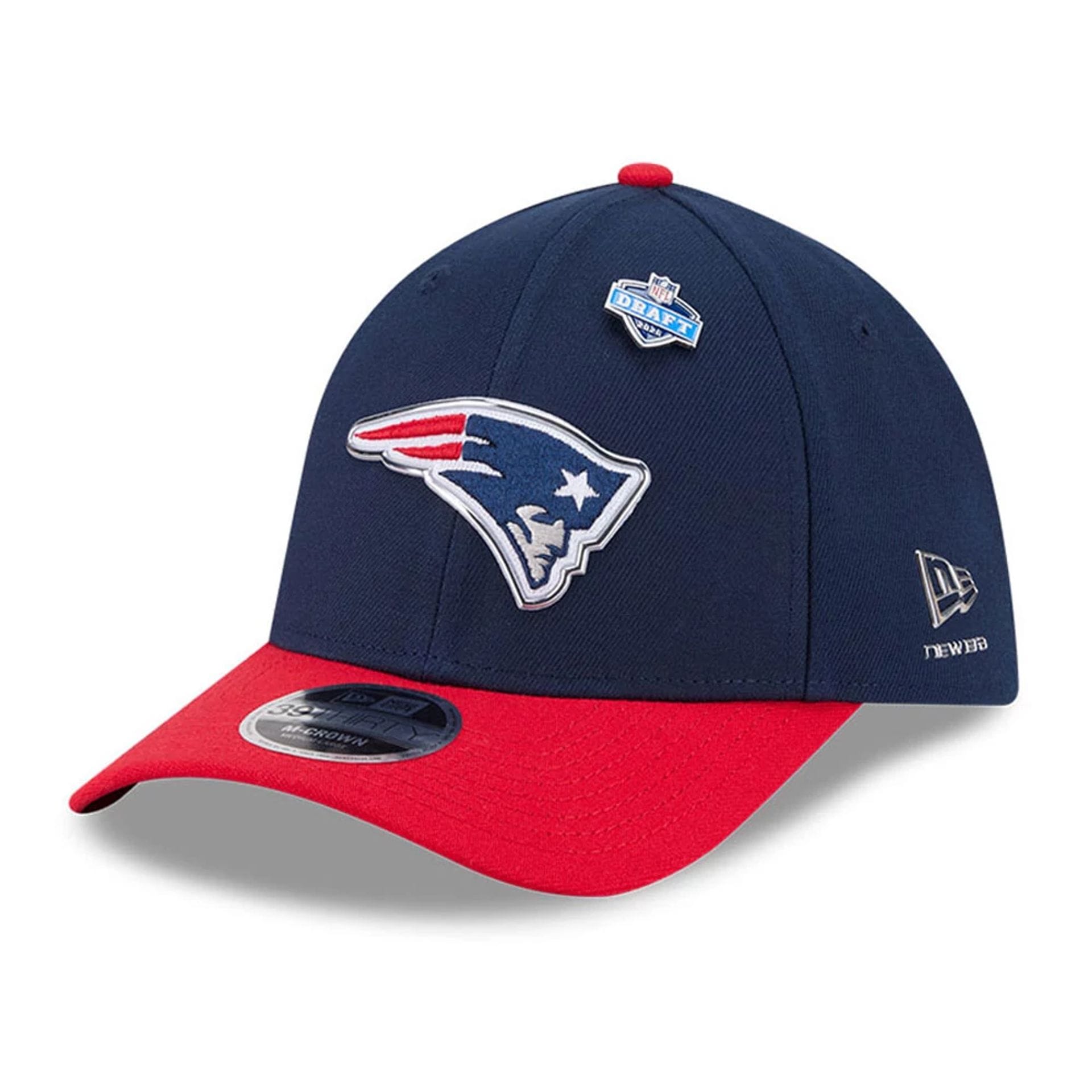 Pictured is this NFL Draft 2026 New England Patriots 39THIRTY M-Crown Stretch Fit cap in dark blue. 1