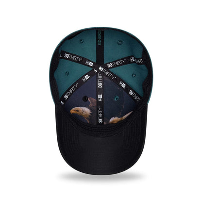 Pictured is this NFL Draft 2026 Philadelphia Eagles 39THIRTY M-Crown Stretch Fit cap in dark green. 2